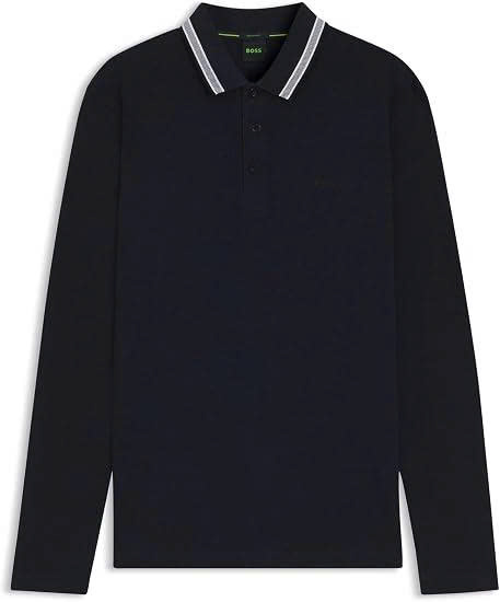 Polo Boss đen viền cổ xanh ngọc dài tay