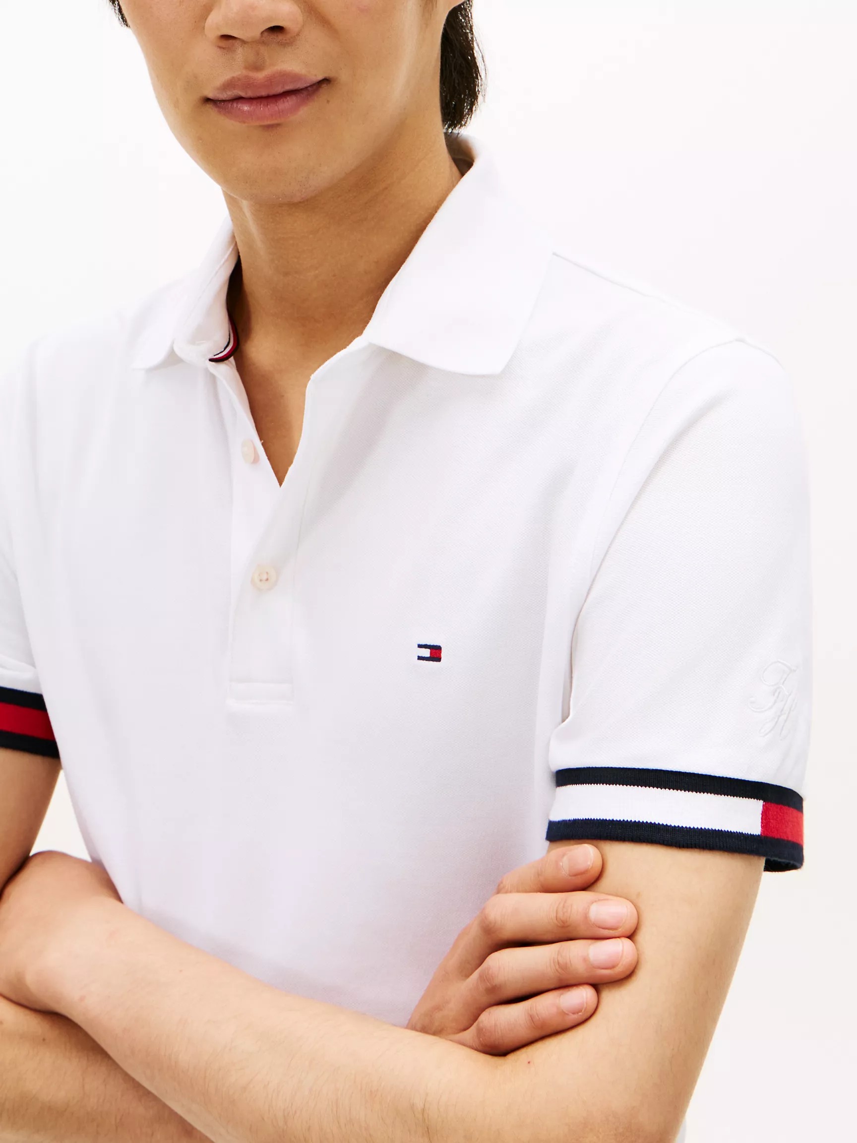 Polo Tommy Hilfiger Slim Fit Flag Tipped - Optic White