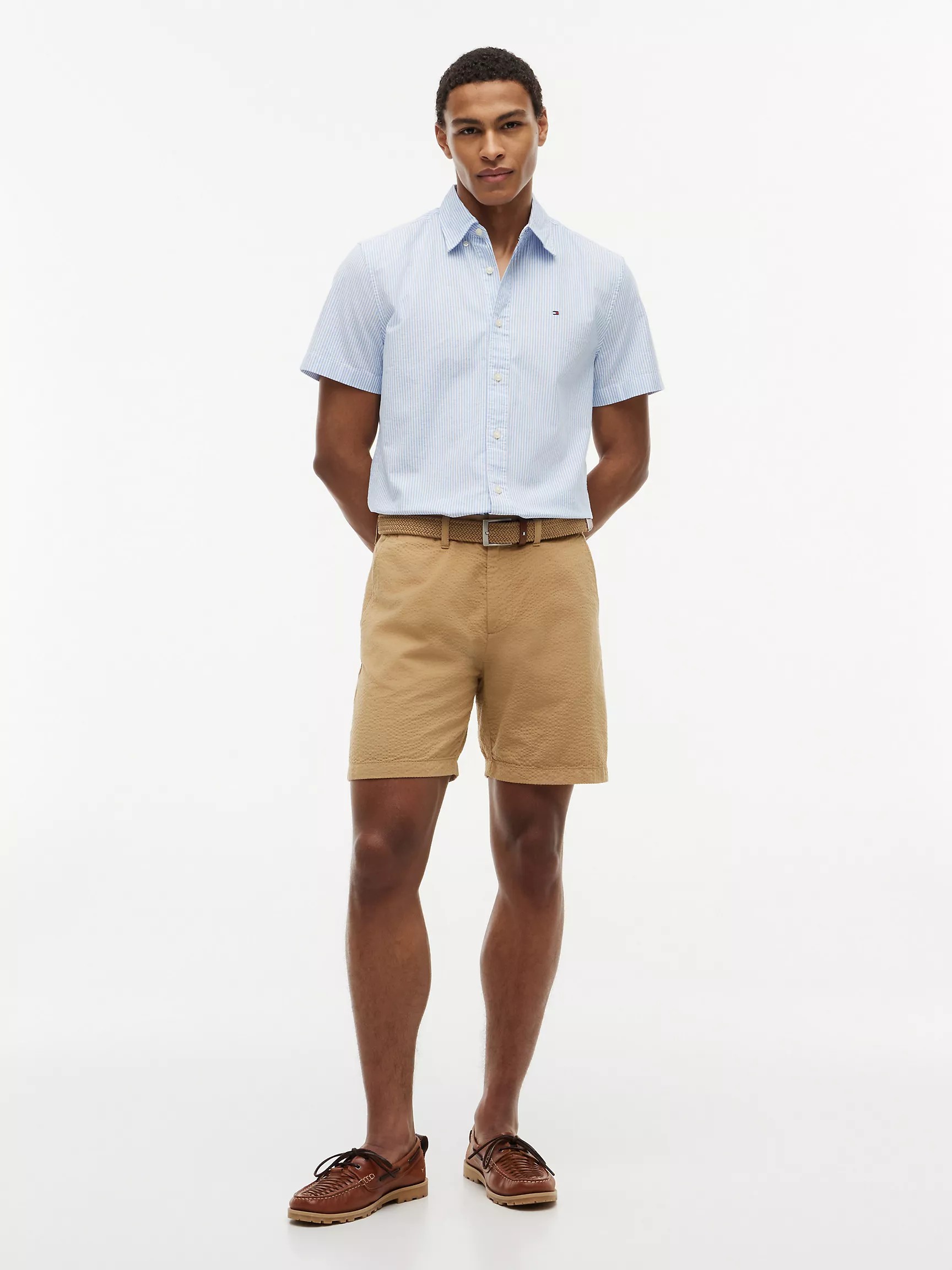 Tommy Hilfiger Regular Fit S/S Stripe Linen-Blend Shirt - Blue/White Stripe