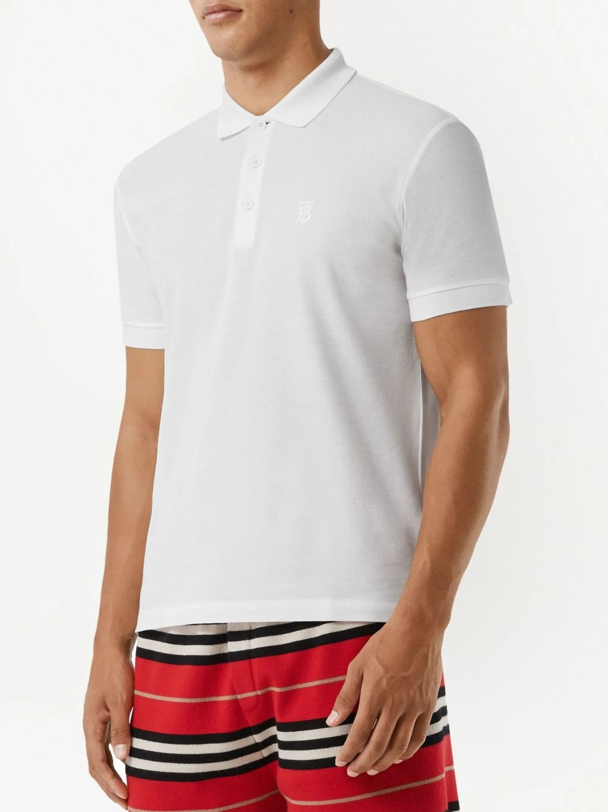 Polo-Shirt Burberry Logo-Embroidered Piqué - White