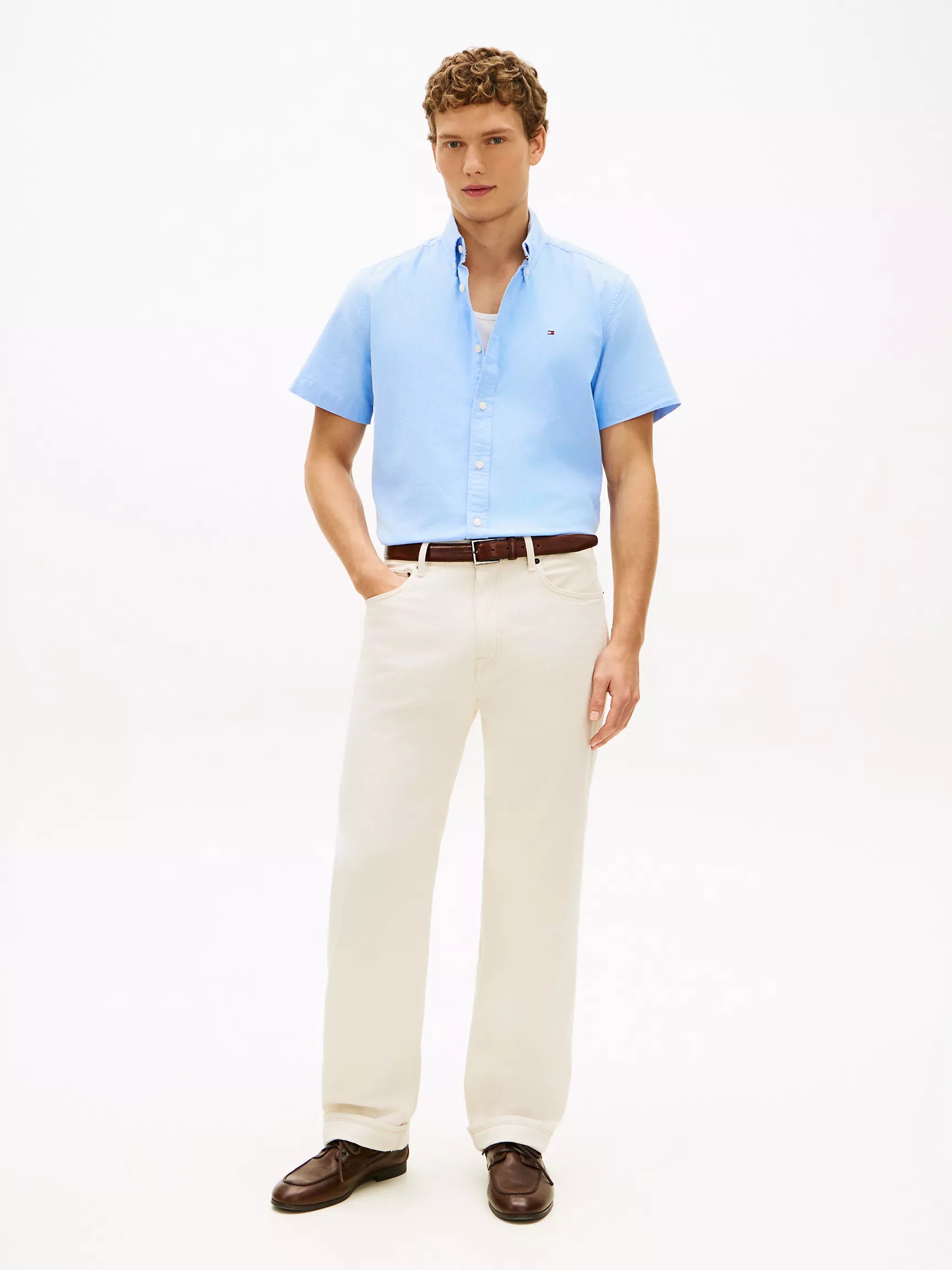Tommy Hilfiger Regular Fit Short-Sleeve Oxford Shirt - Provence