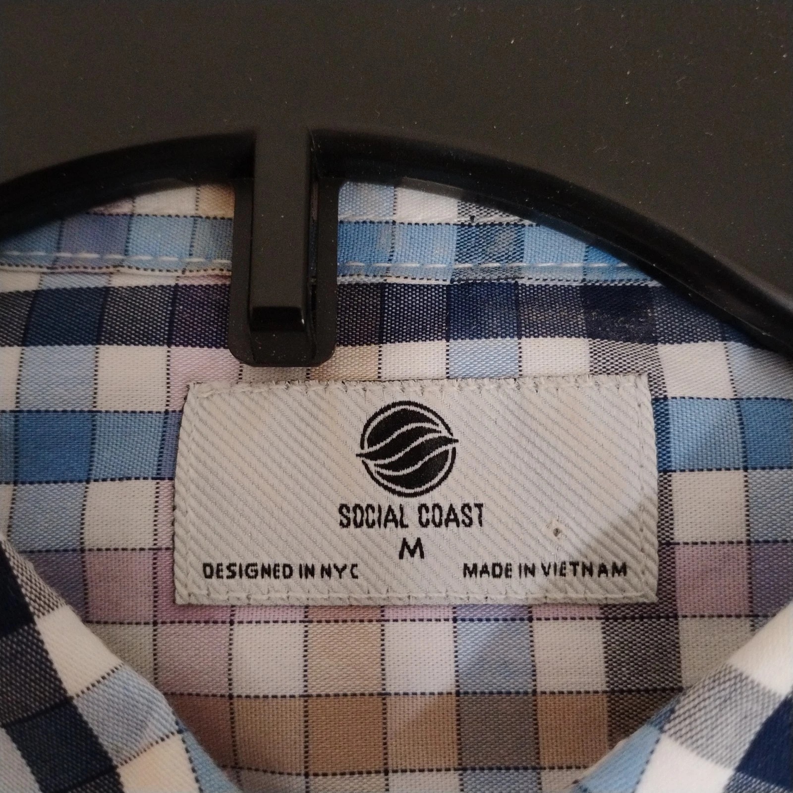 Sơ mi cộc tay Social Coast Men's Stretch Plaid Button Down - Cream / Navy-Blue-Pastel Pink