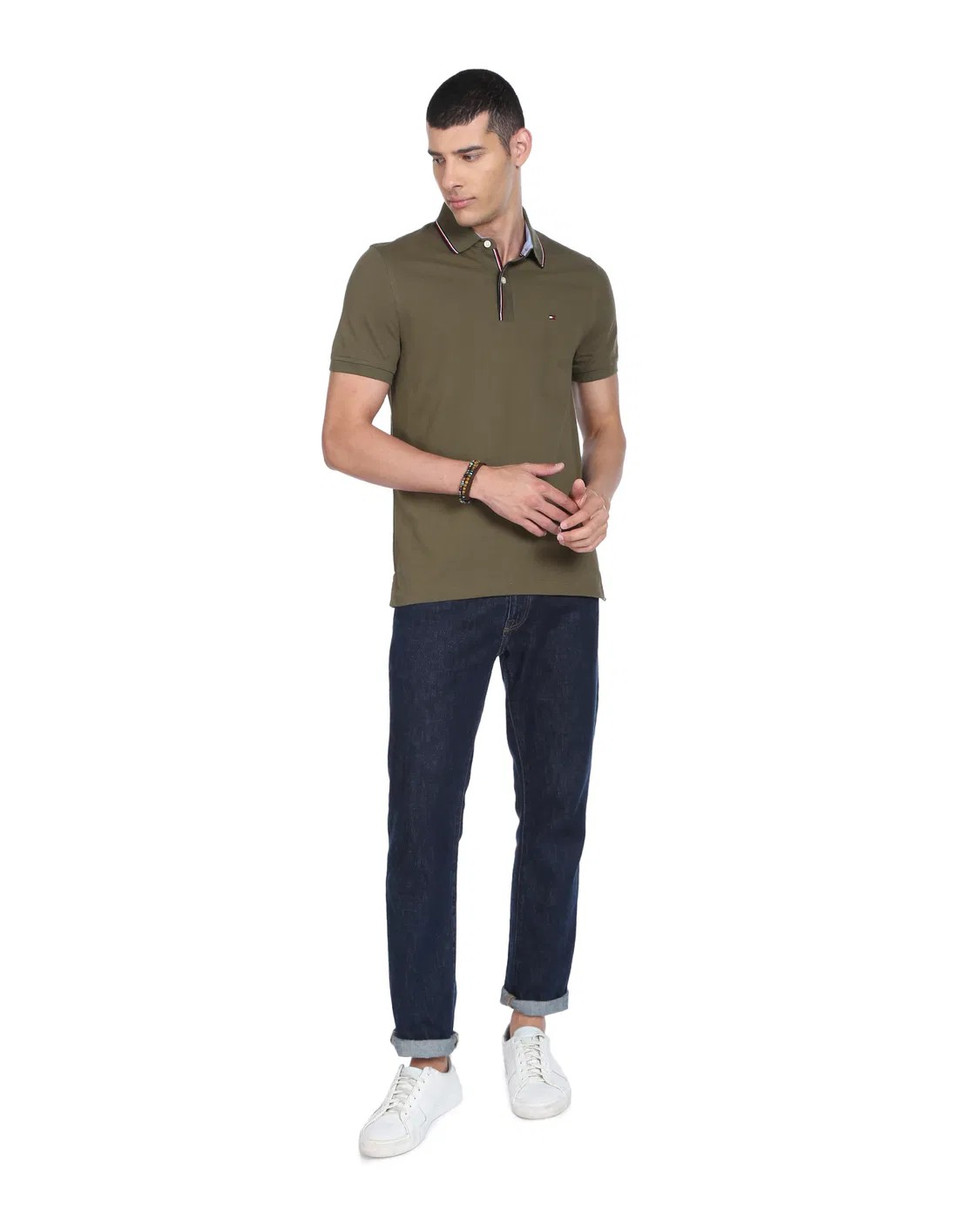 Tommy Hilfiger Tipped Collar Pique Knit Polo - Army Green