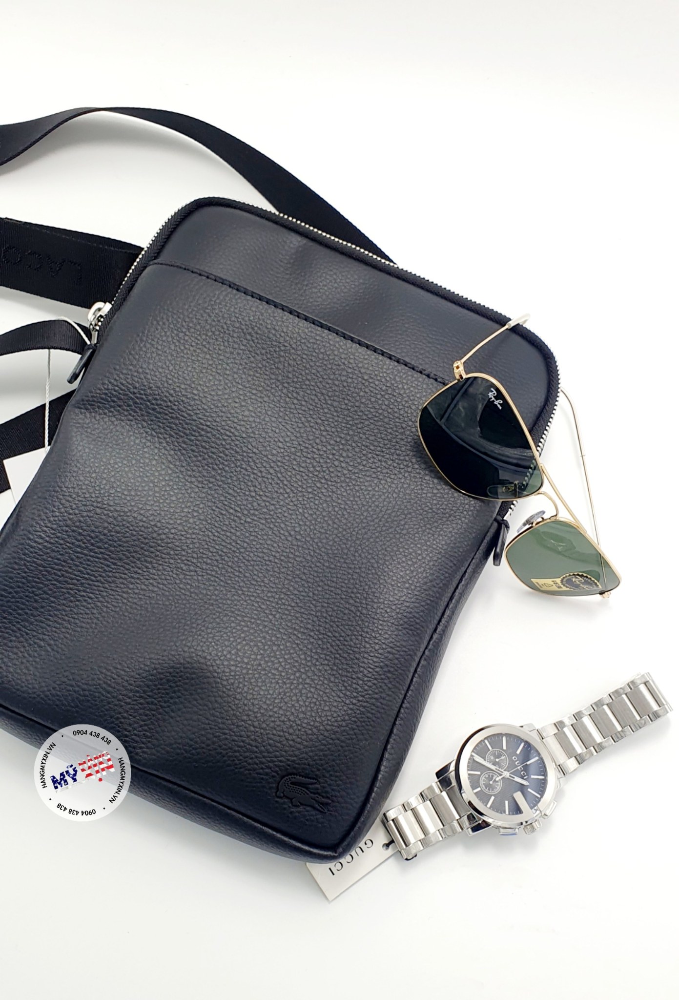 Túi Lacoste Gael Coated Canvas Slim Bag - Màu đen