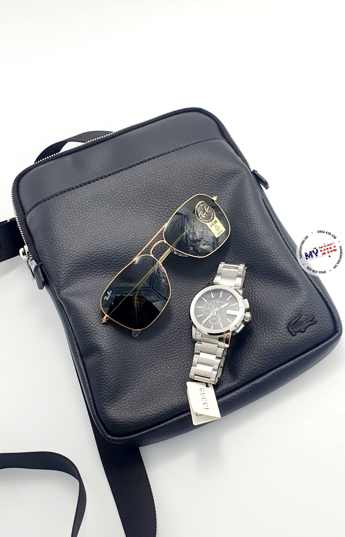 Túi Lacoste Gael Coated Canvas Slim Bag - Màu đen