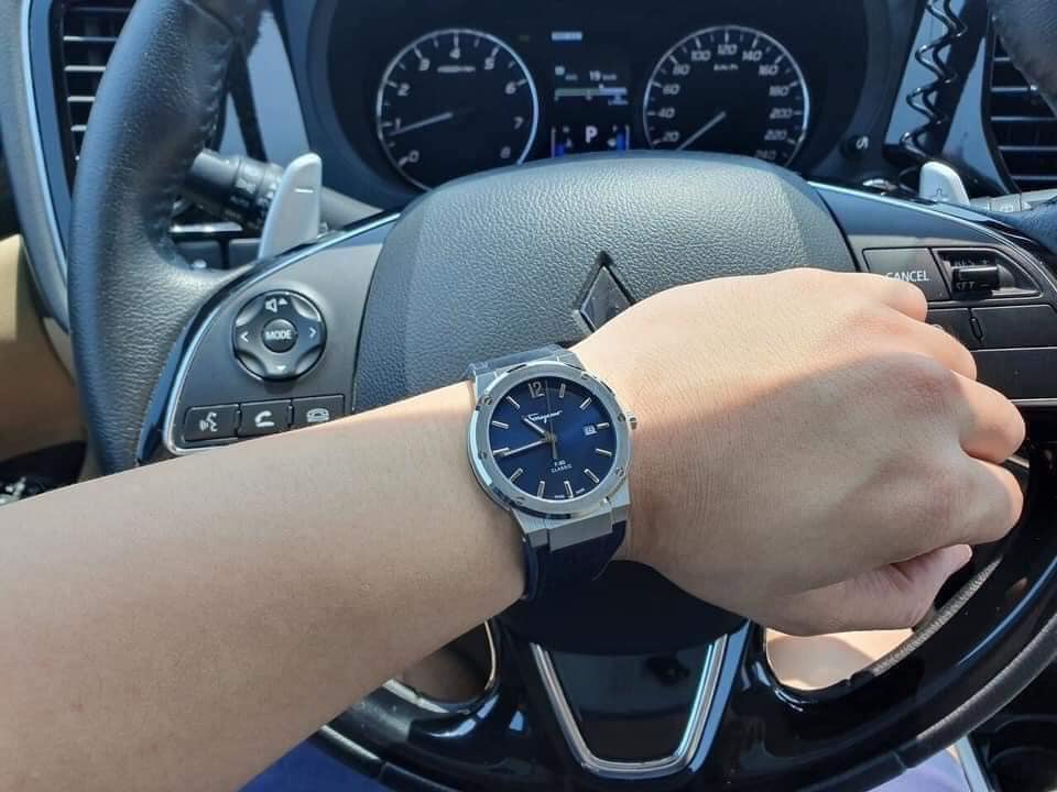 Đồng hồ nam Salvatore Ferragamo F80 - Blue viền bạc mặt xanh