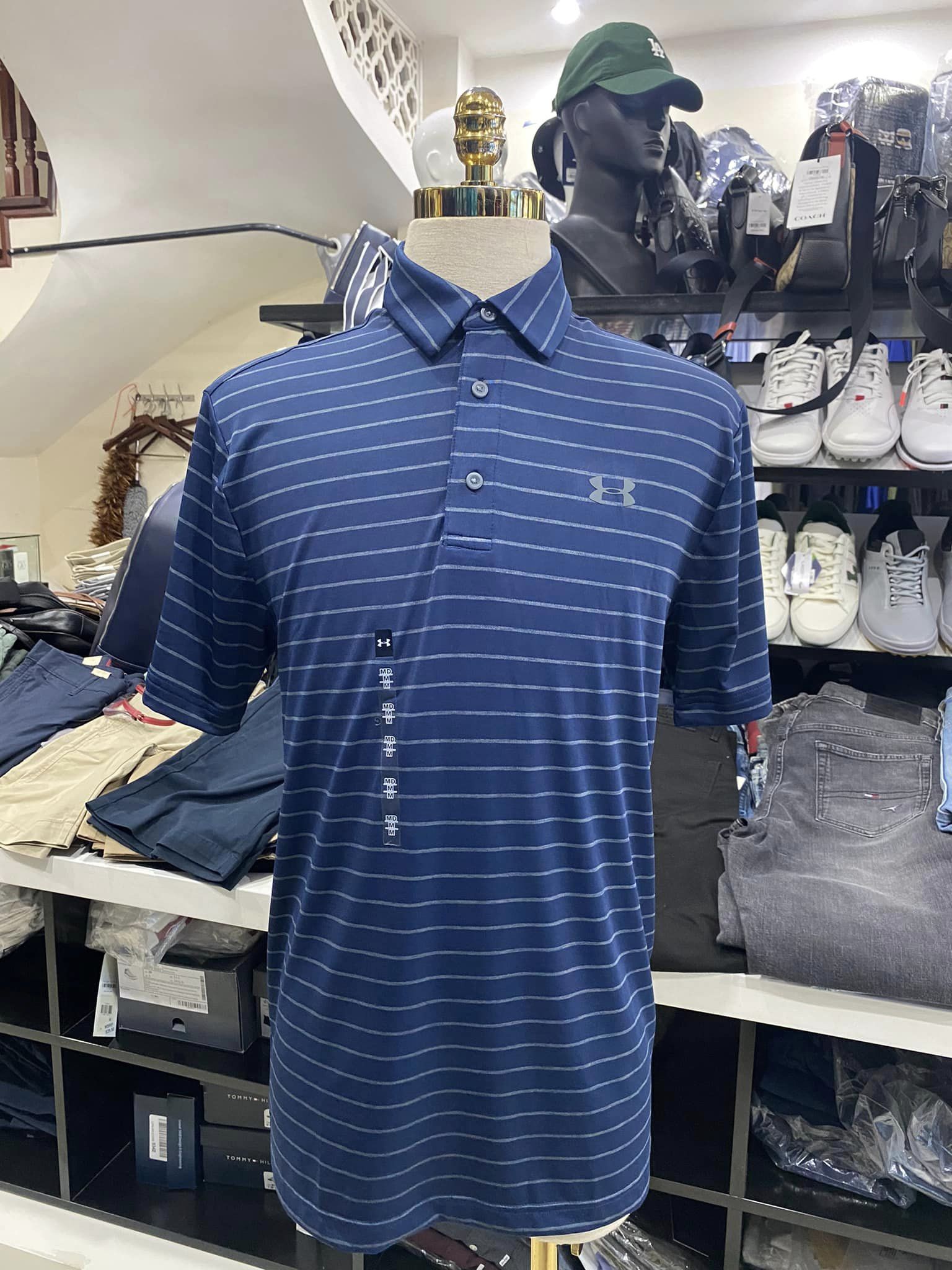 Áo Golf nam Under Armour - Navy kẻ xám