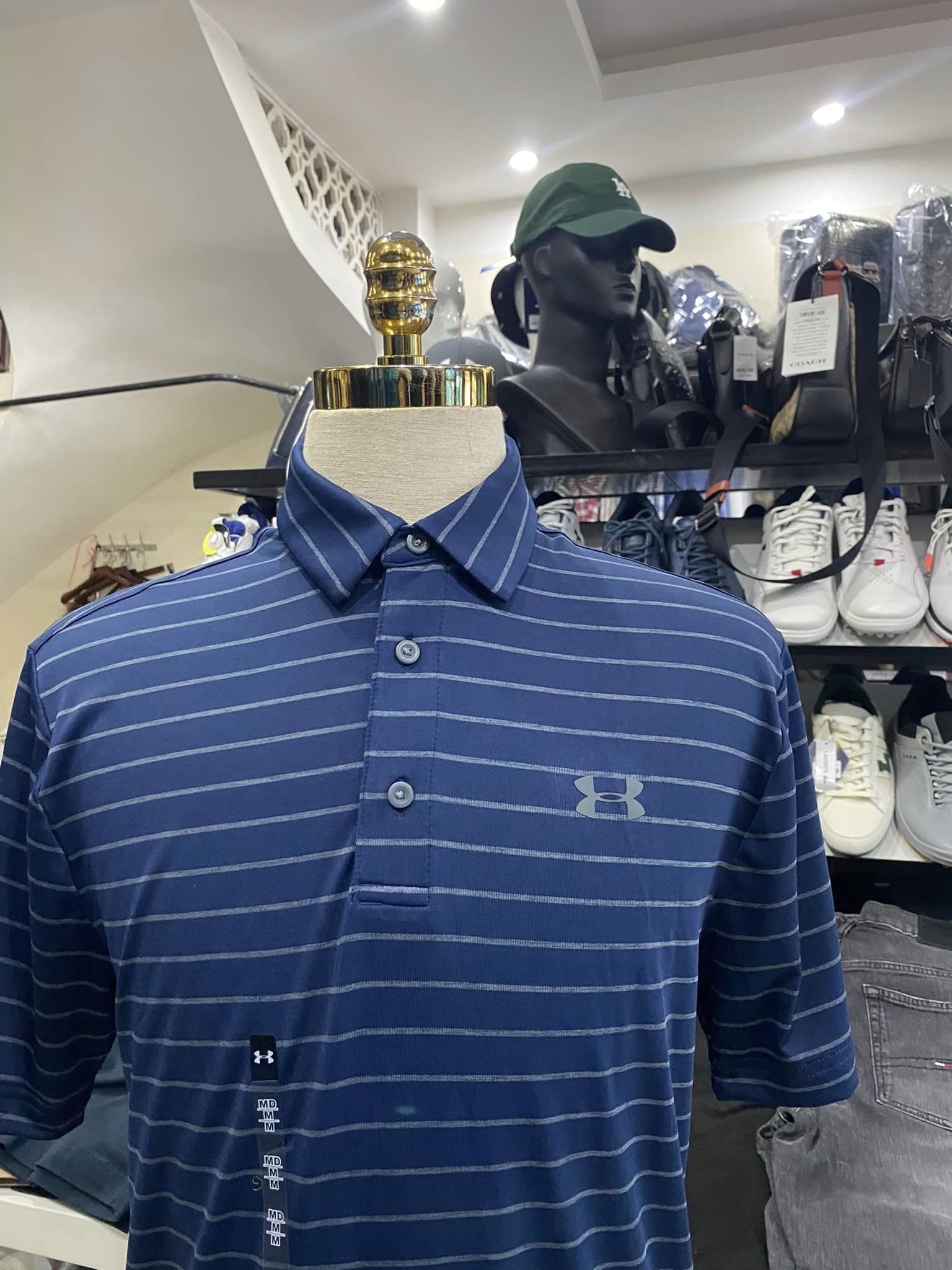 Áo Golf nam Under Armour - Navy kẻ xám