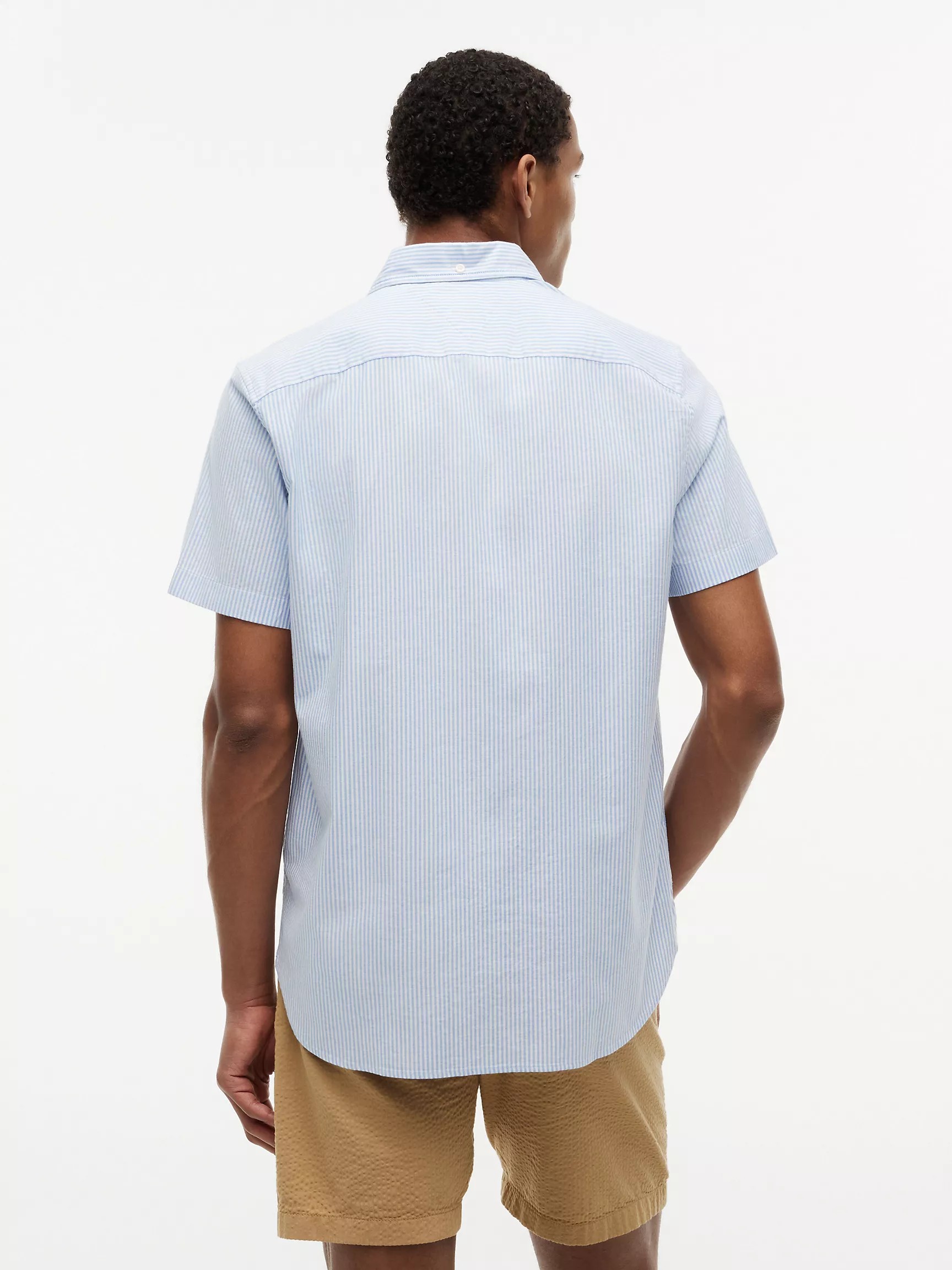 Tommy Hilfiger Regular Fit S/S Stripe Linen-Blend Shirt - Blue/White Stripe