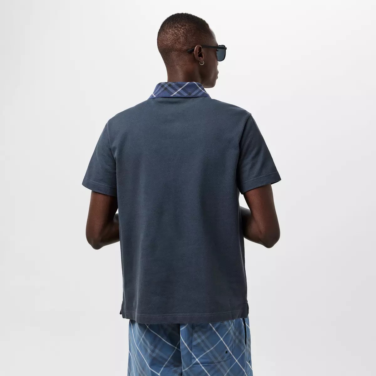 Polo-Shirt Burberry Check Collar Cotton - Navy