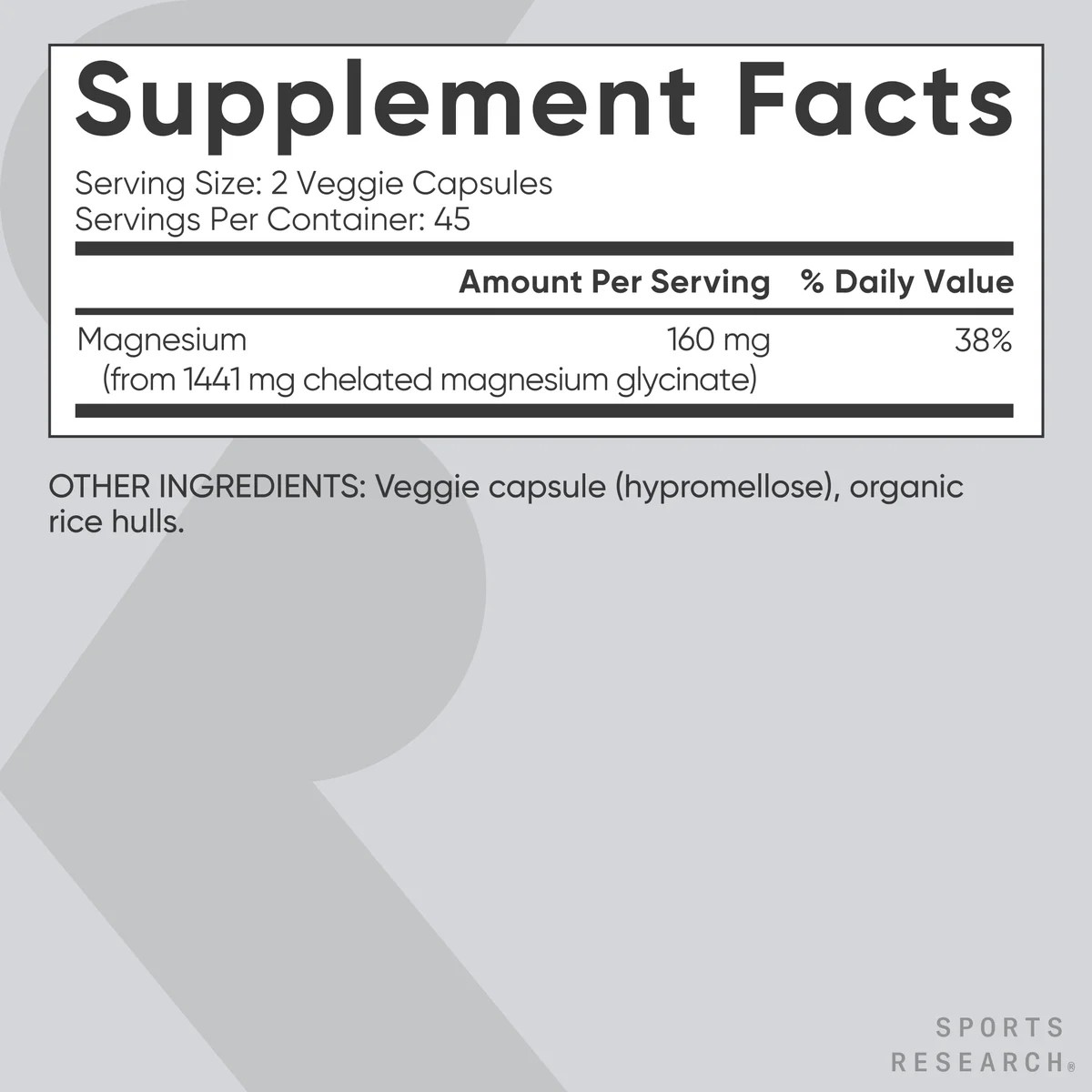 Viên Uống Bổ Sung Sports Research Magnesium Glycinate Veggie Capsule 160mg Giúp Thư Giãn Cơ Bắp và Thần Kinh - Hộp 90 viên nang thực vật