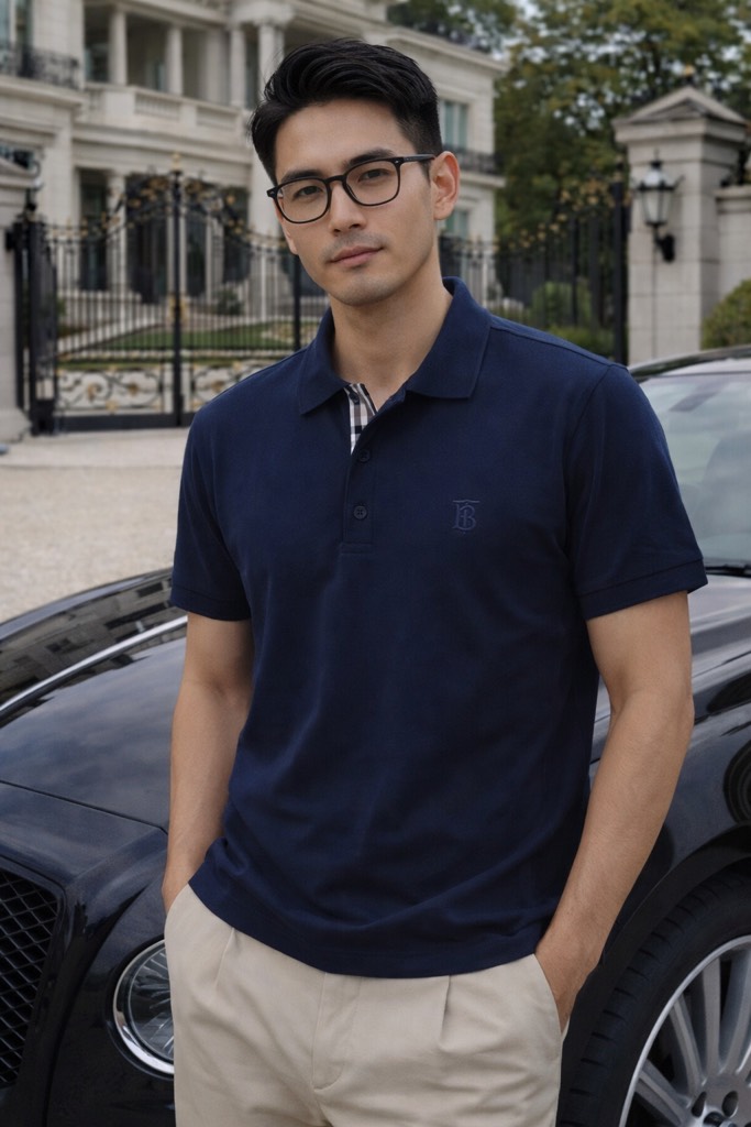 Polo-Shirt Burberry Logo-Embroidered Piqué - Navy