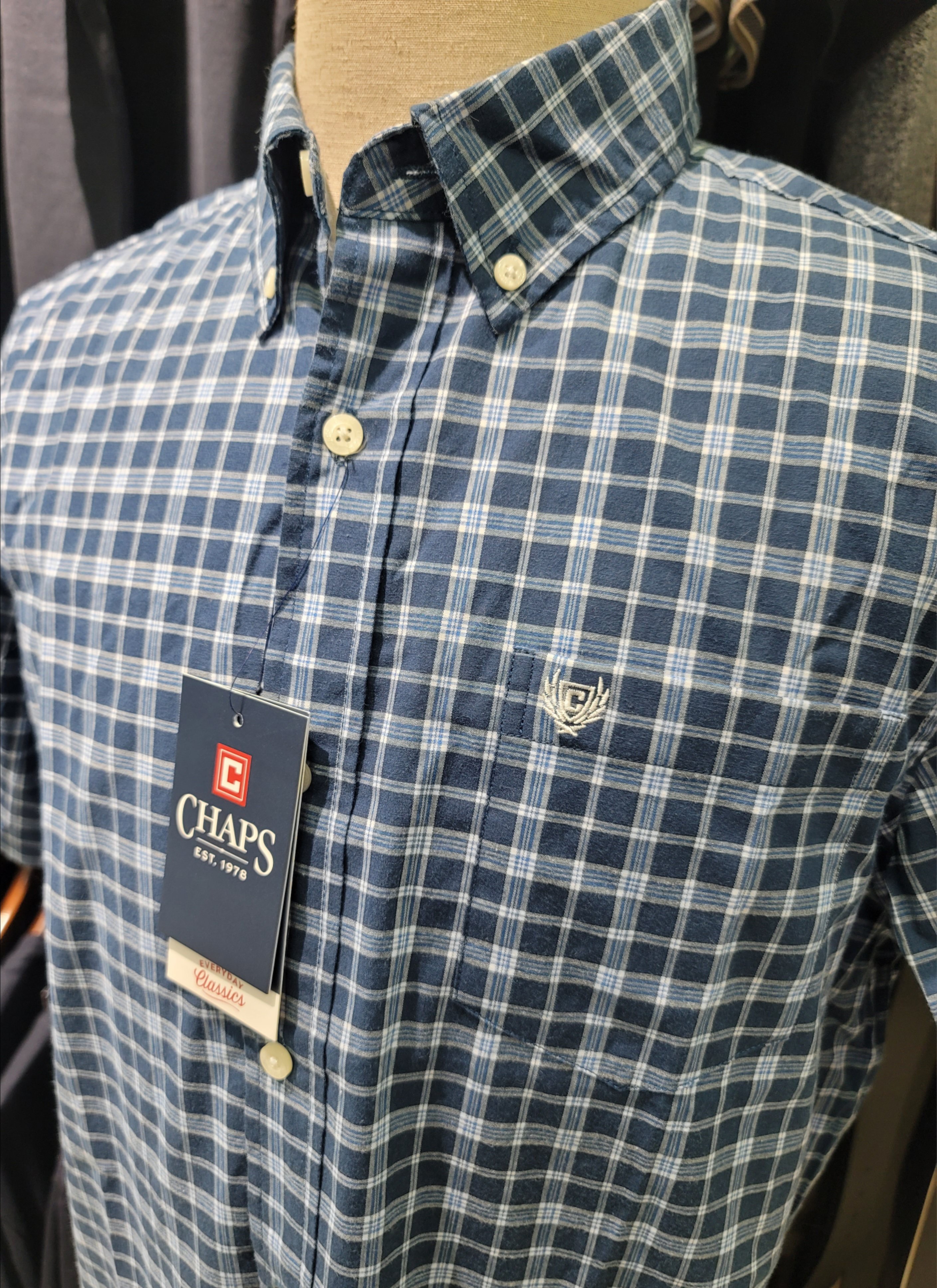 Sơ mi cộc tay Chaps - caro kẻ nhỏ xanh