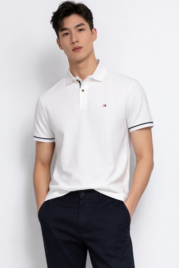 Polo Tommy Hilfiger Regular Fit Stripe Sleeve - White