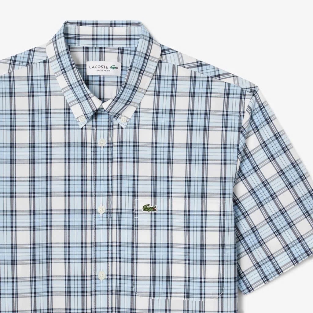 Sơ mi Lacoste Cộc Tay Caro Xanh Trắng