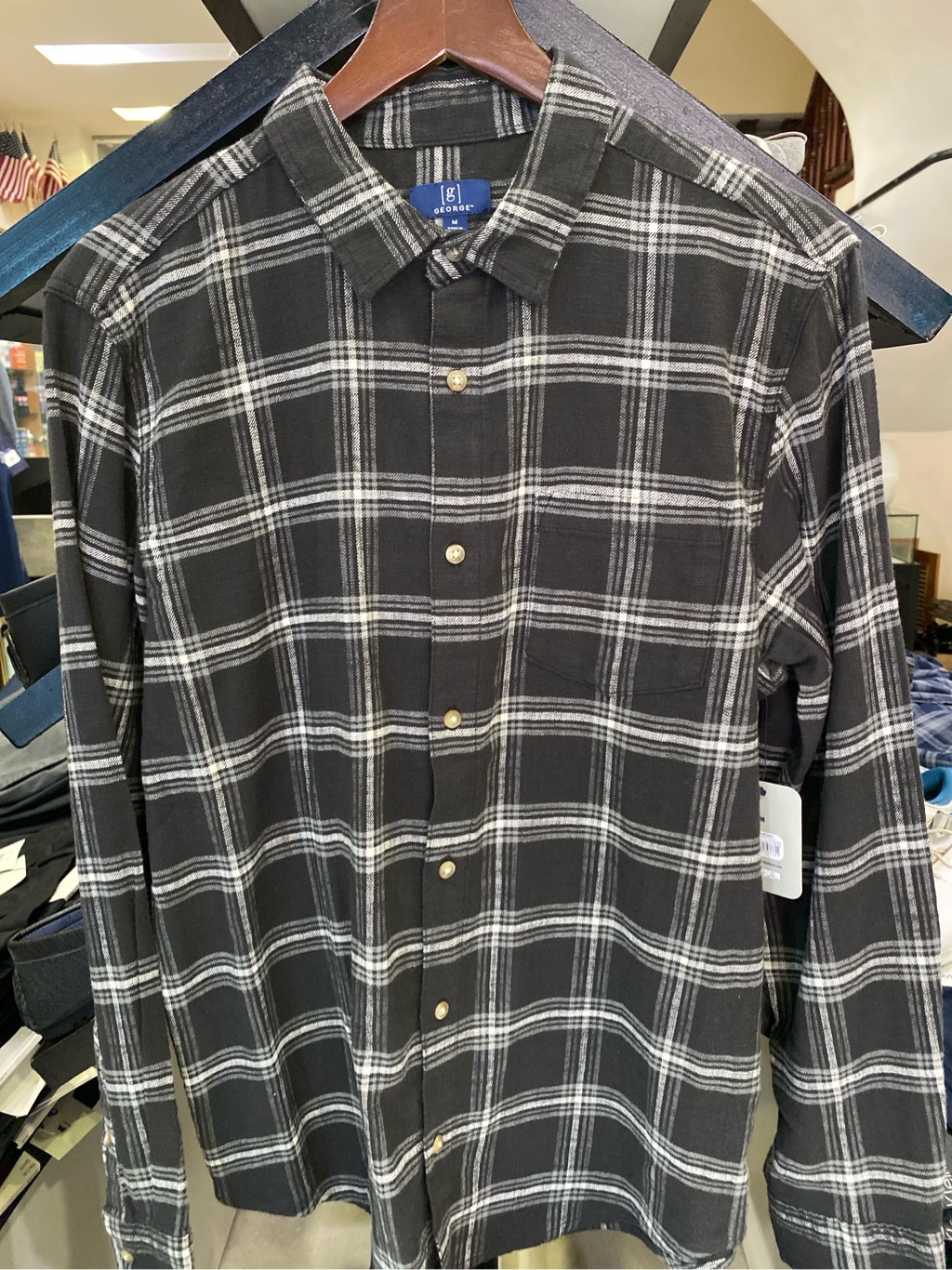 Sơ mi dài tay geogre gel slub shirt đen kẻ