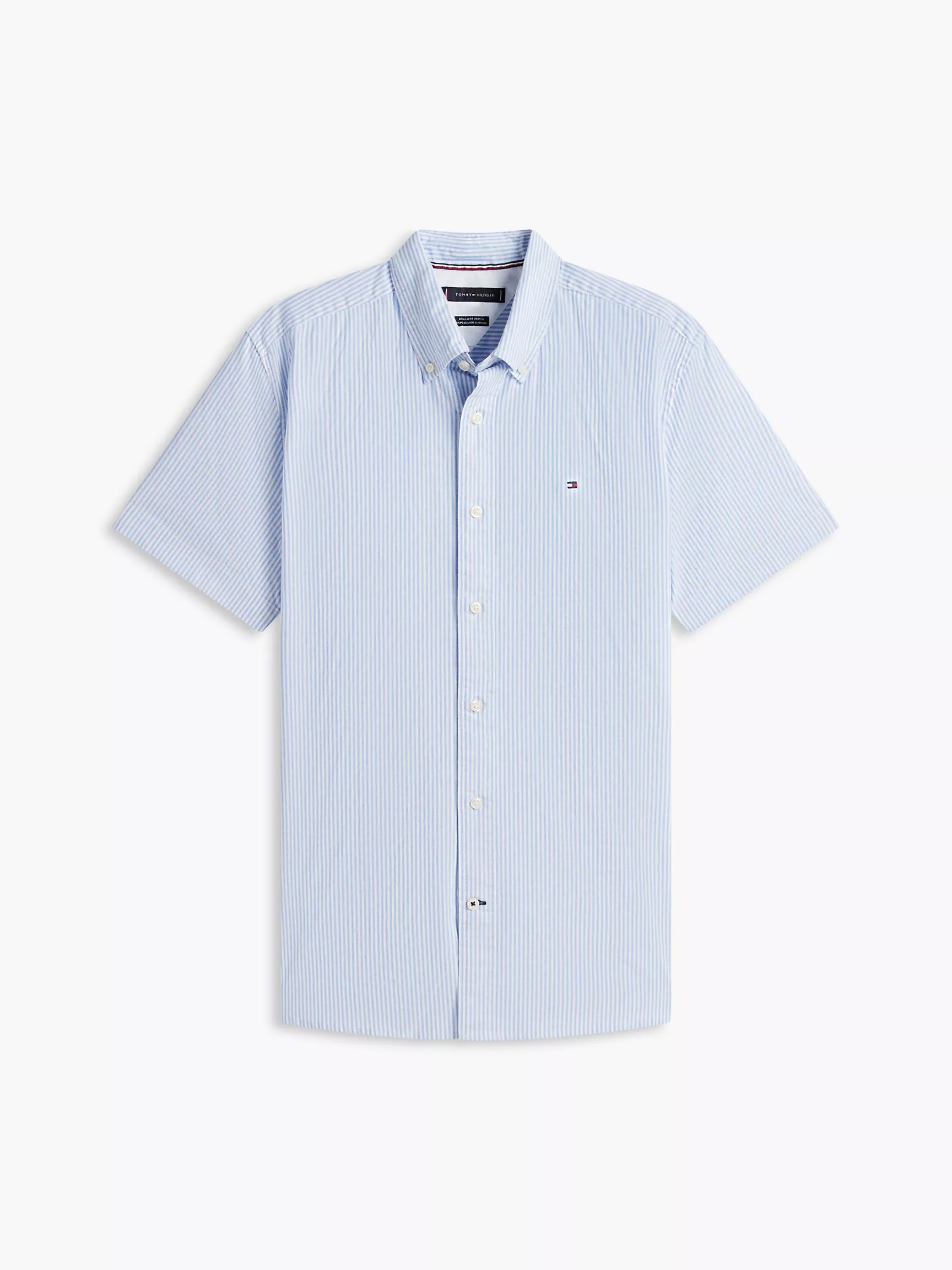 Tommy Hilfiger Regular Fit S/S Stripe Linen-Blend Shirt - Blue/White Stripe