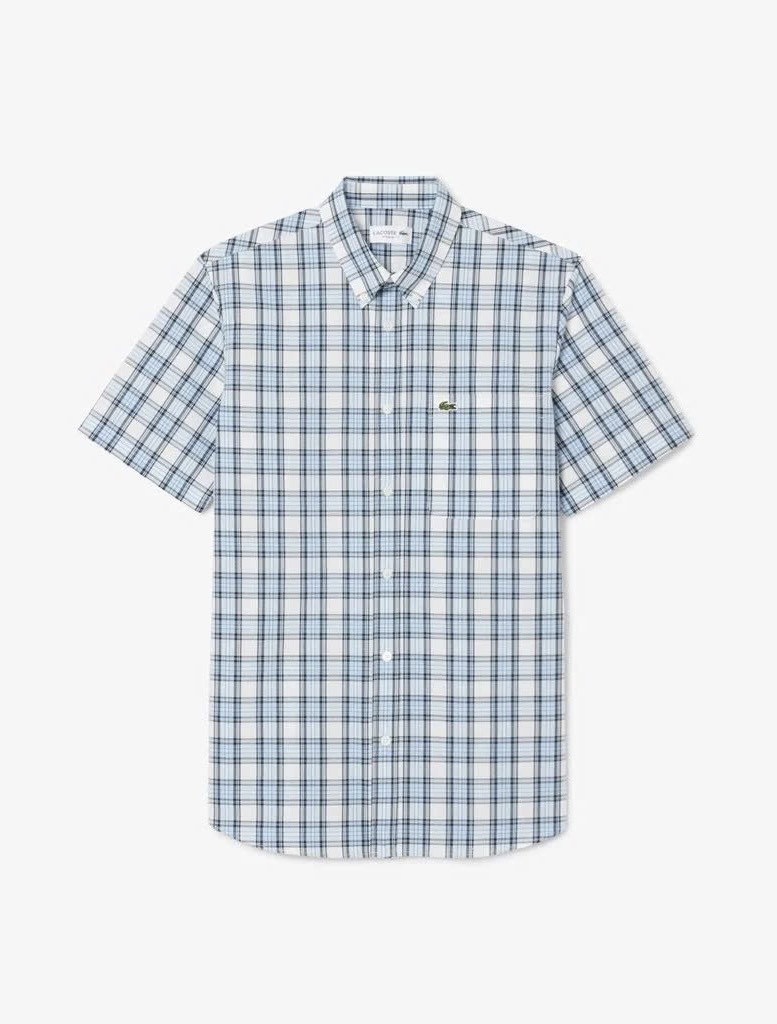 Sơ mi Lacoste Cộc Tay Caro Xanh Trắng