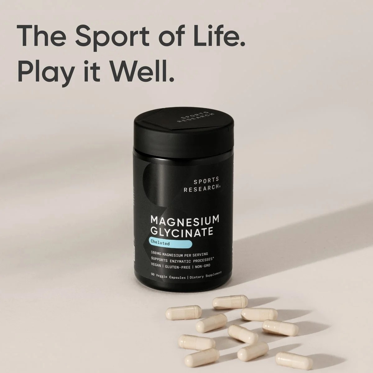 Viên Uống Bổ Sung Sports Research Magnesium Glycinate Veggie Capsule 160mg Giúp Thư Giãn Cơ Bắp và Thần Kinh - Hộp 90 viên nang thực vật