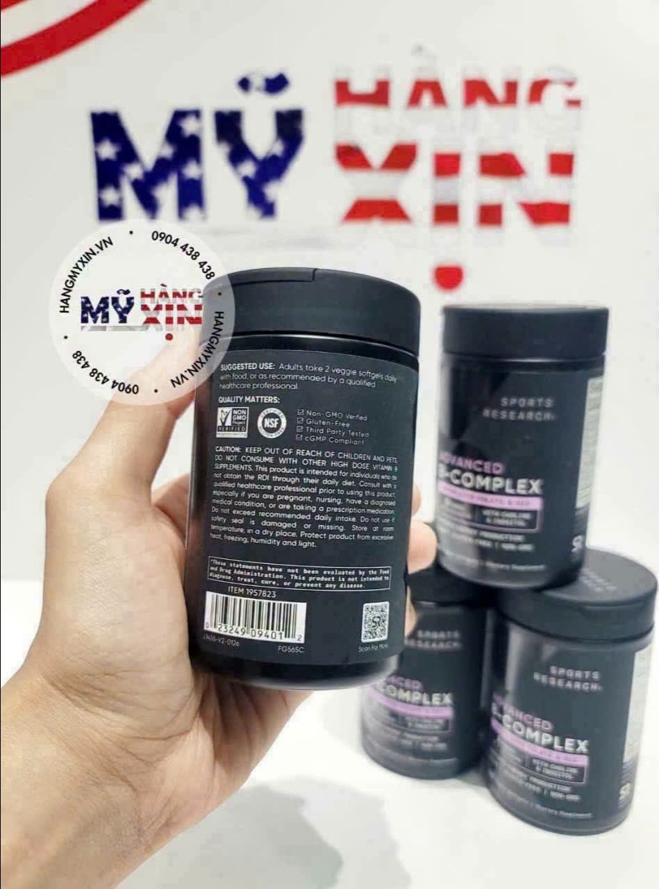 Viên uống Vitamin B tổng hợp Sports Research Advanced B-Complex-120 viên