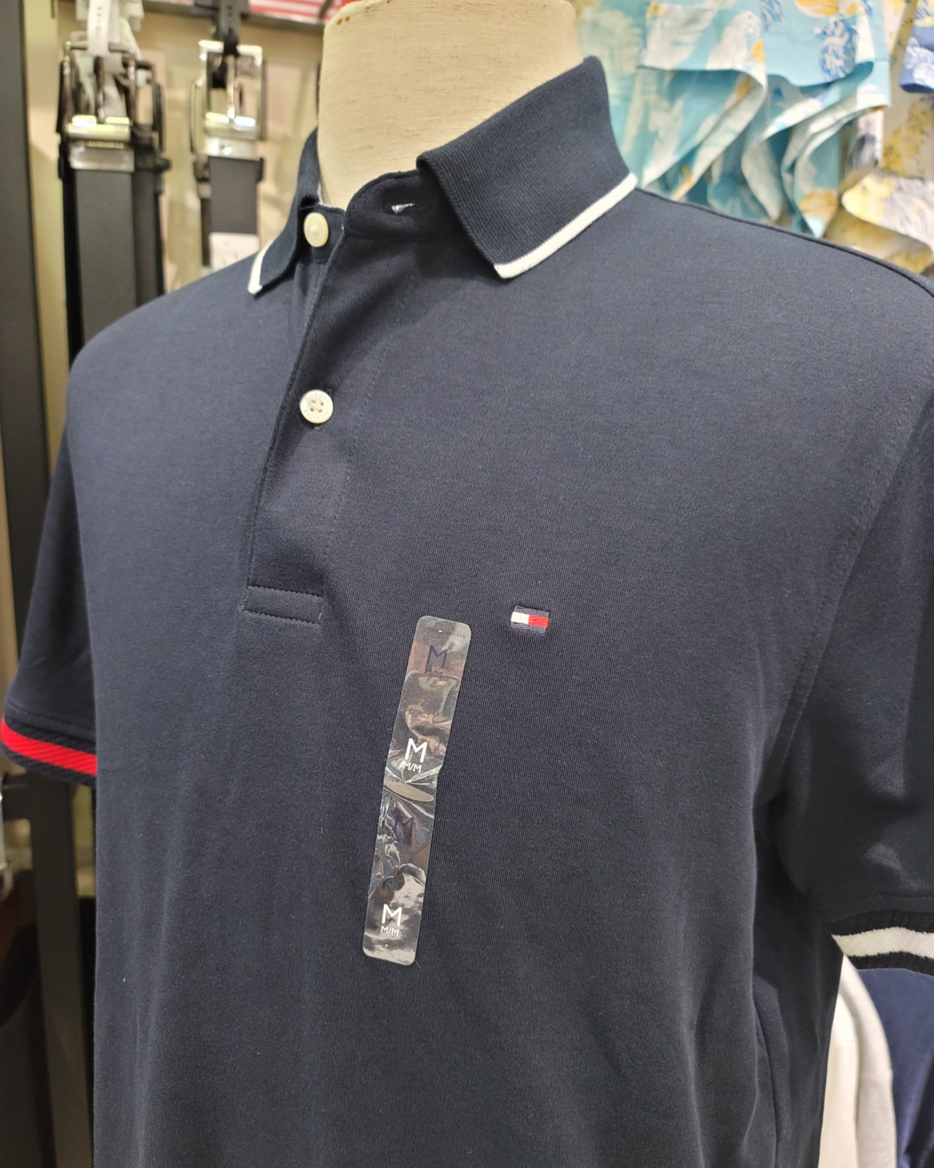 Polo Tommy Navy Regular - viền cổ trắng