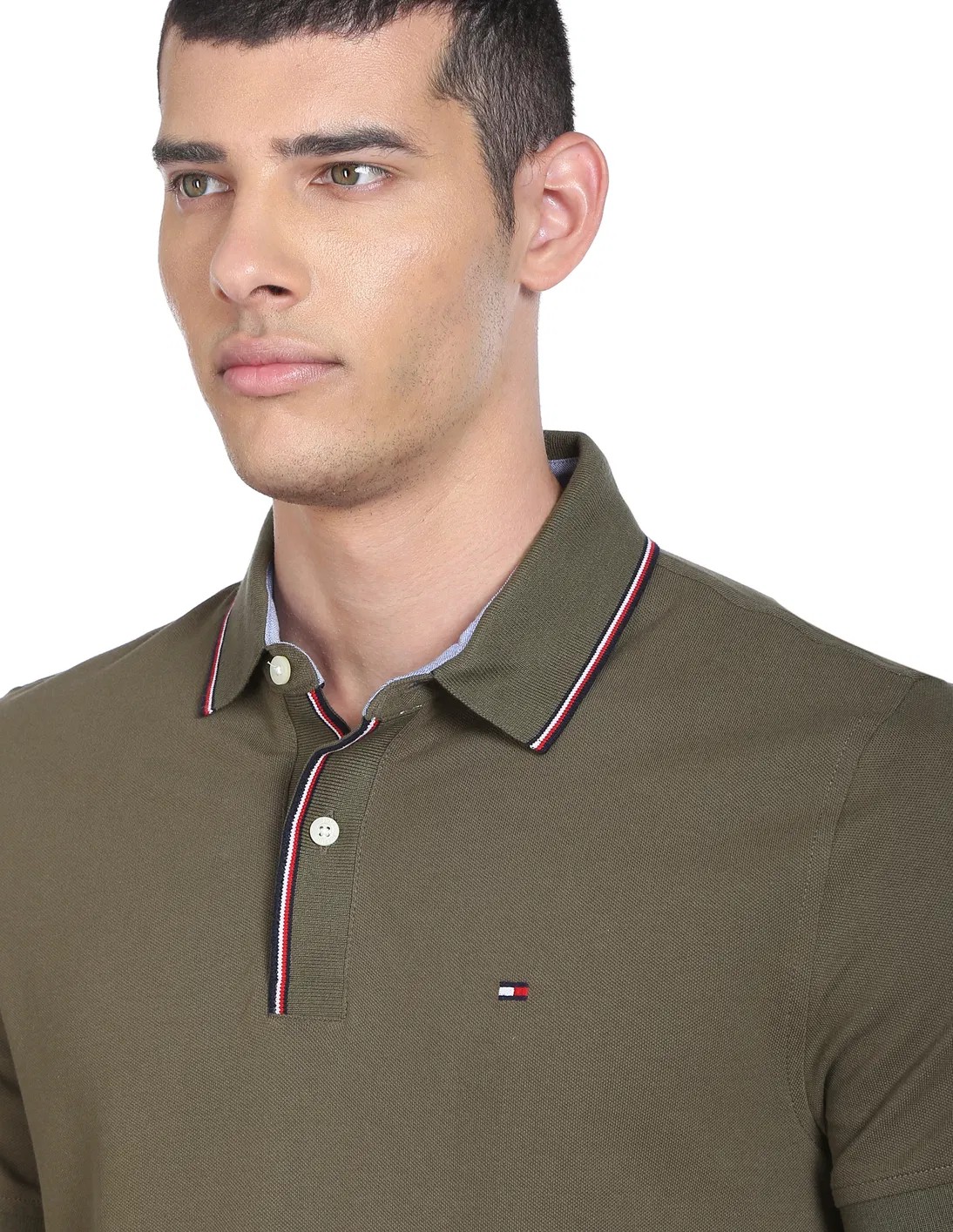 Tommy Hilfiger Tipped Collar Pique Knit Polo - Army Green