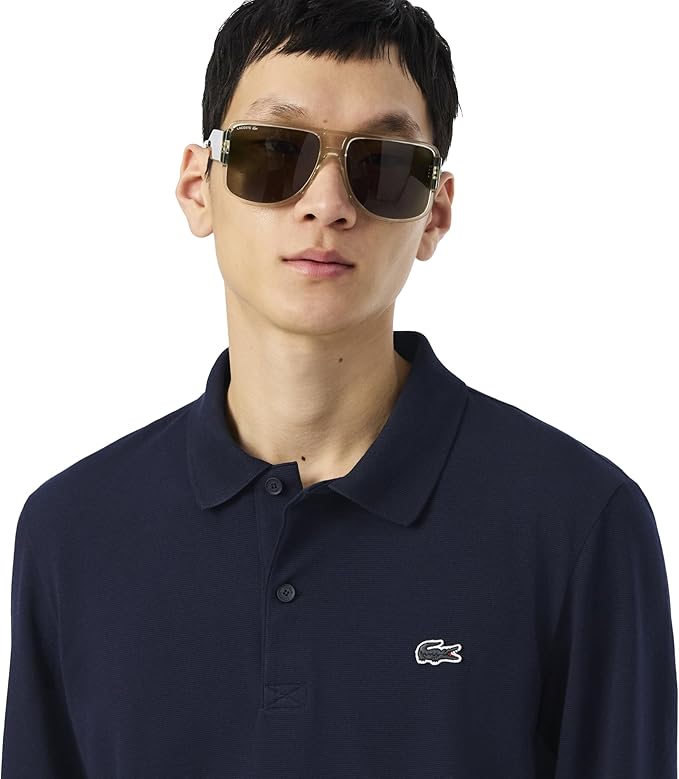 Polo Shirt Lacoste Regular Fit Long Sleeved Cotton Blend - Navy Blue