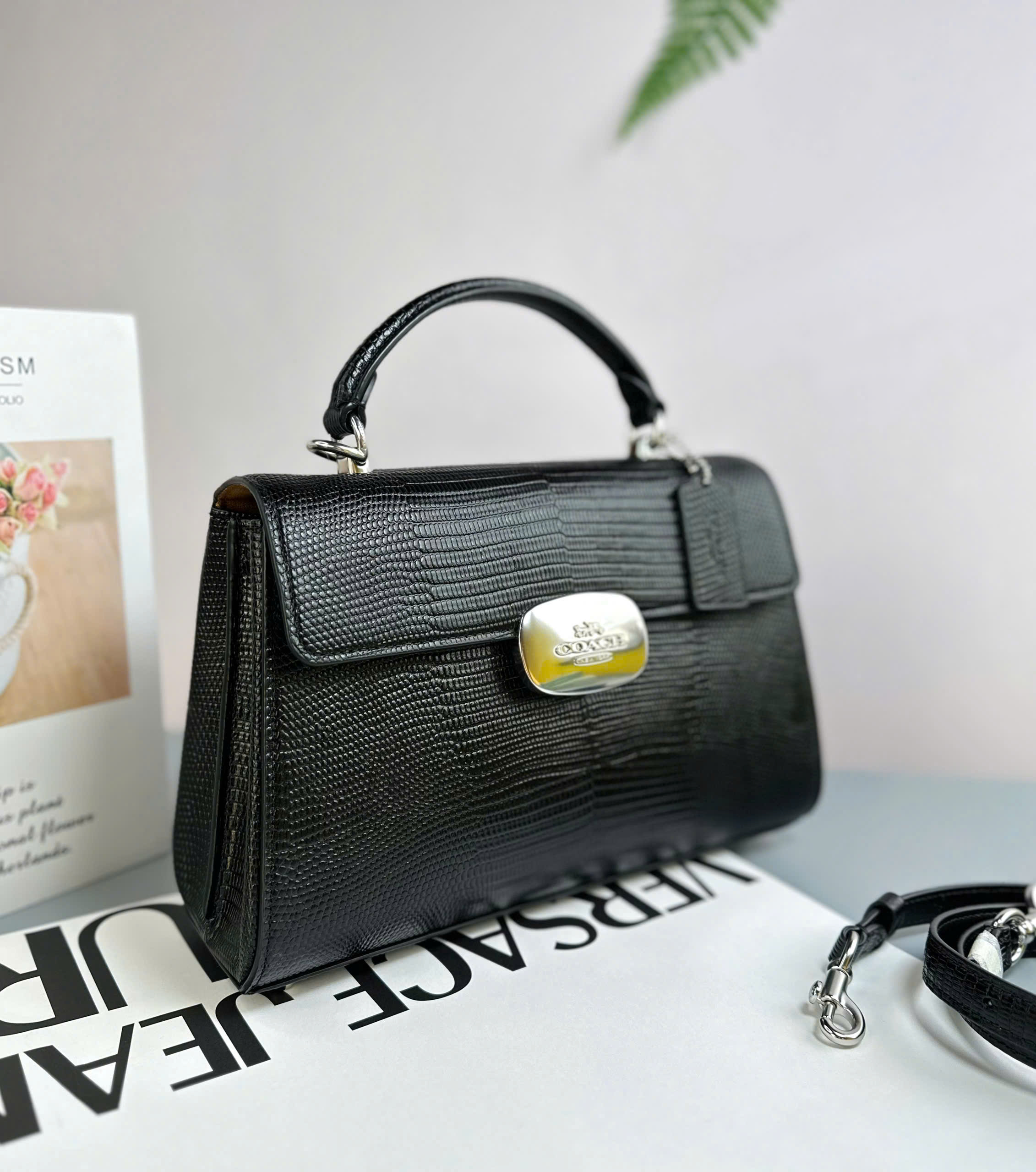 Túi Xách Nữ Coach Eliza Top Handle Bag ( đen vân )