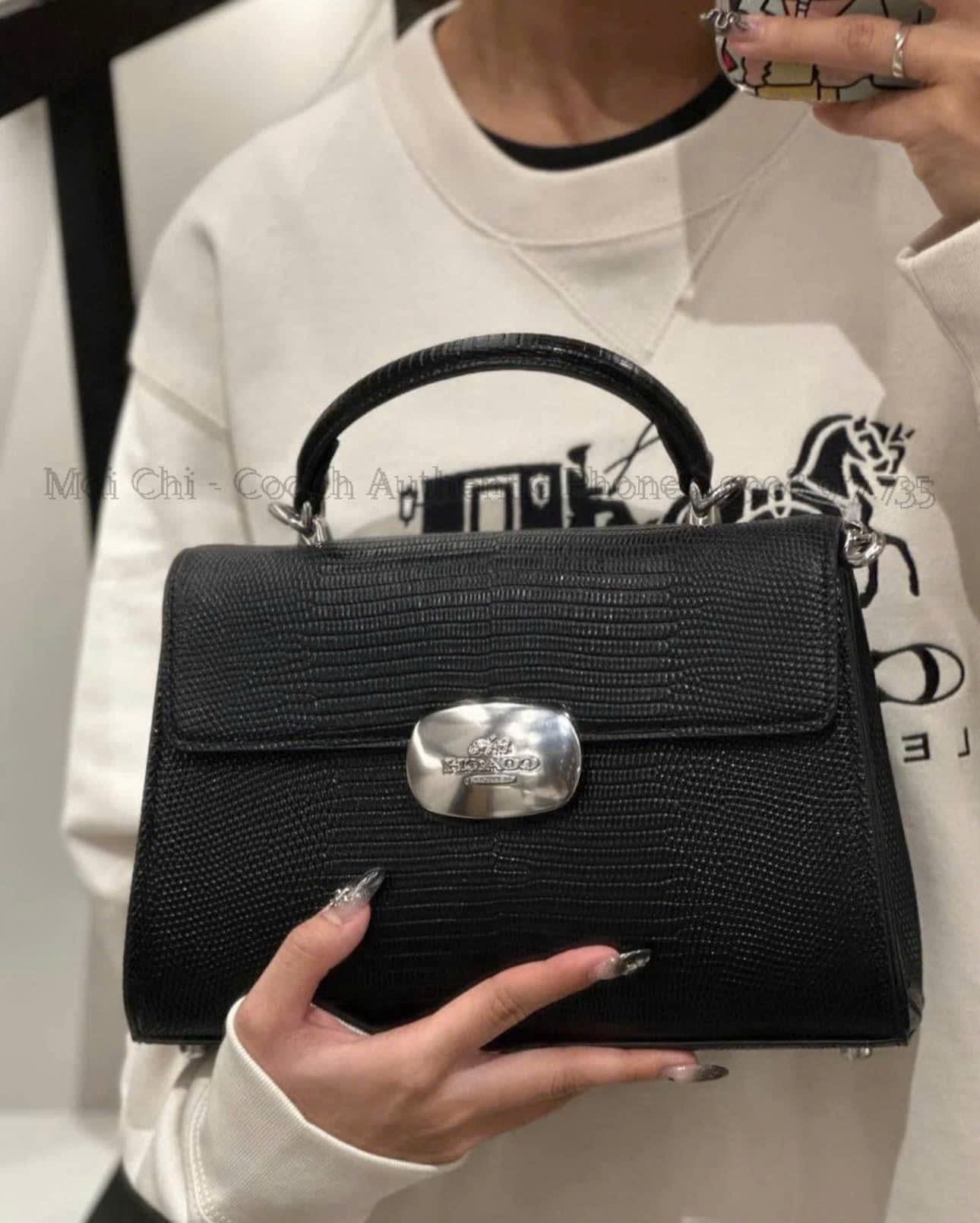 Túi Xách Nữ Coach Eliza Top Handle Bag ( đen vân )