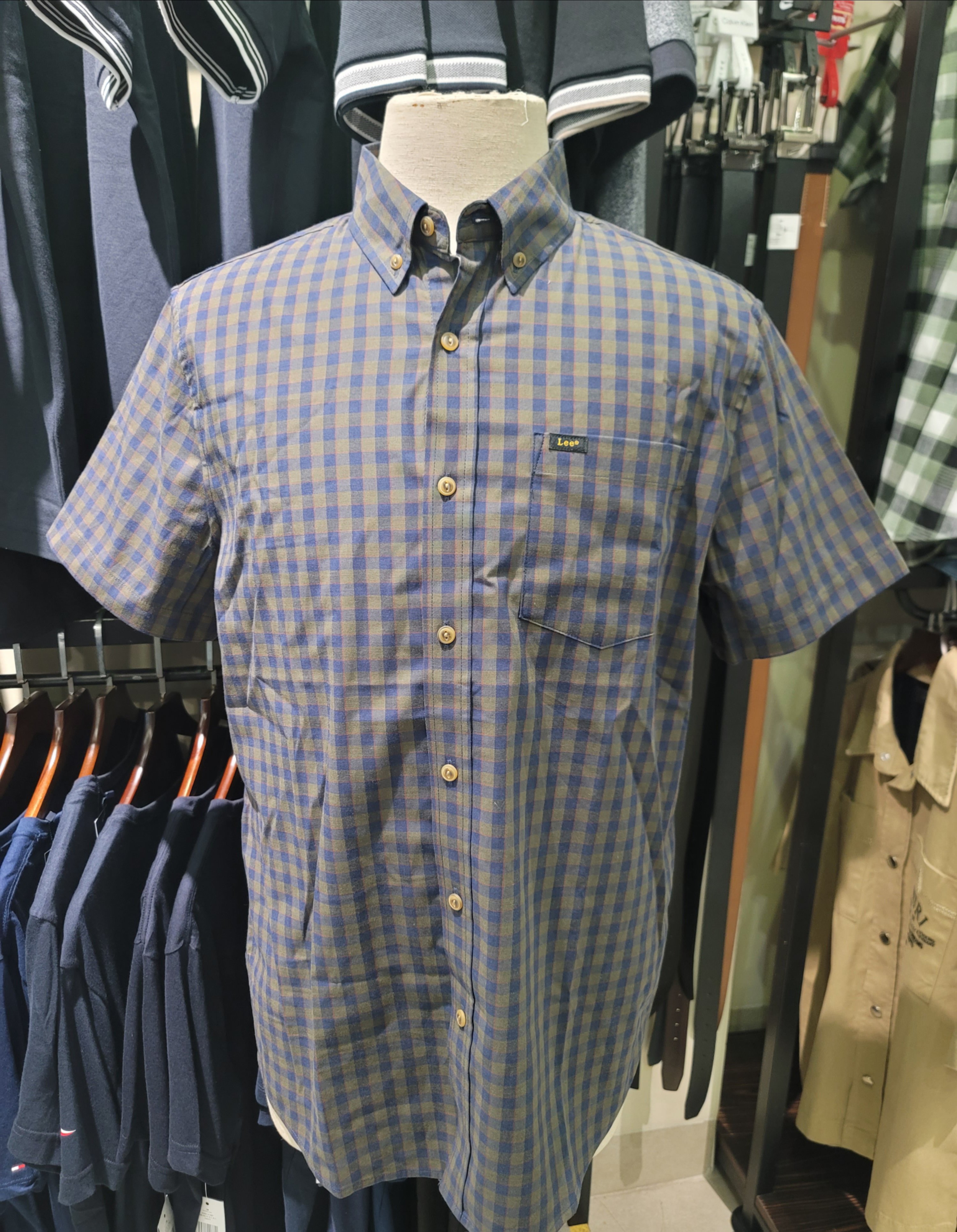 Sơ mi dài tay Lee - caro kẻ navy rêu