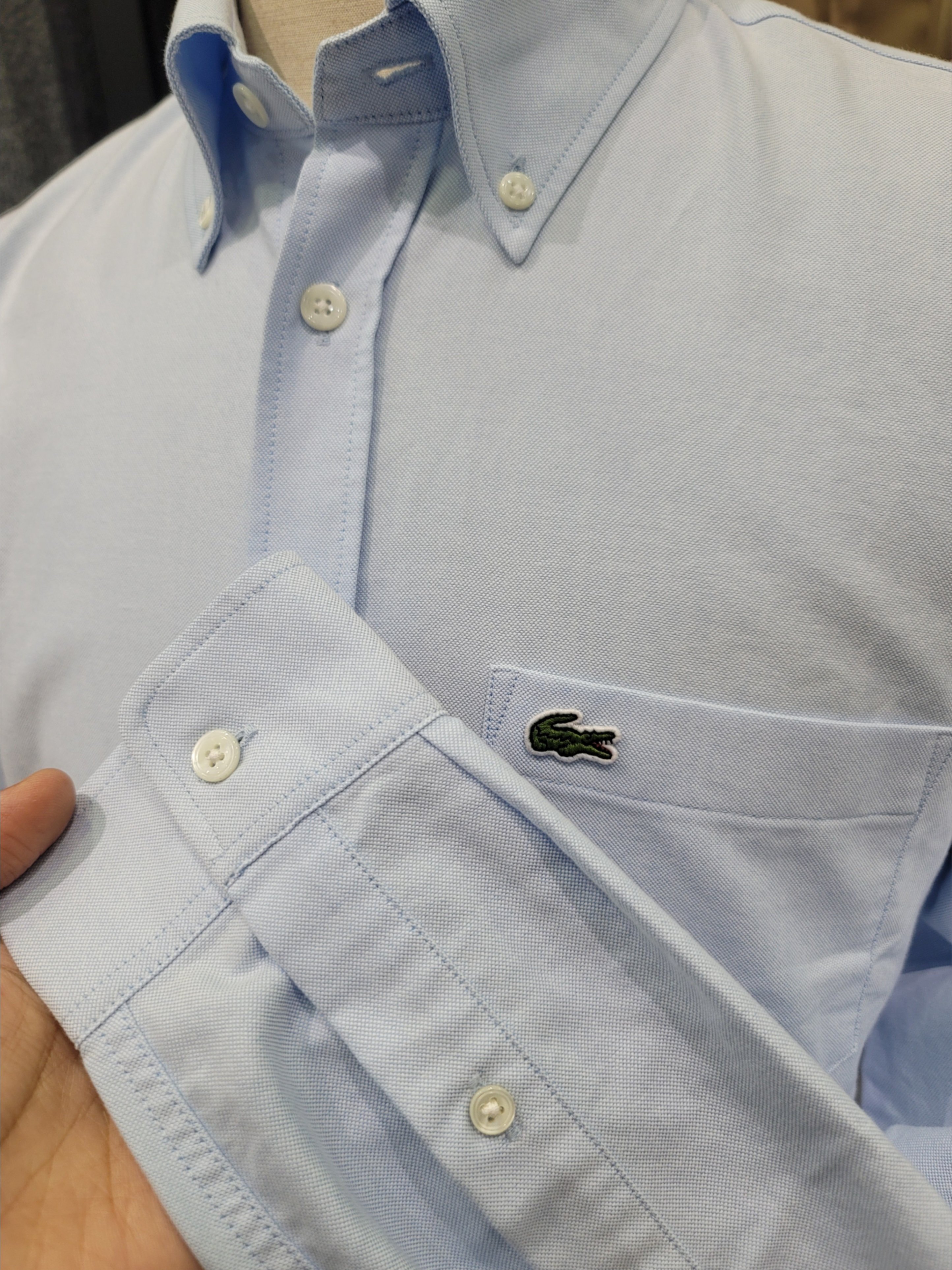 Sơ mi lacoste dài tay blue túi ngực