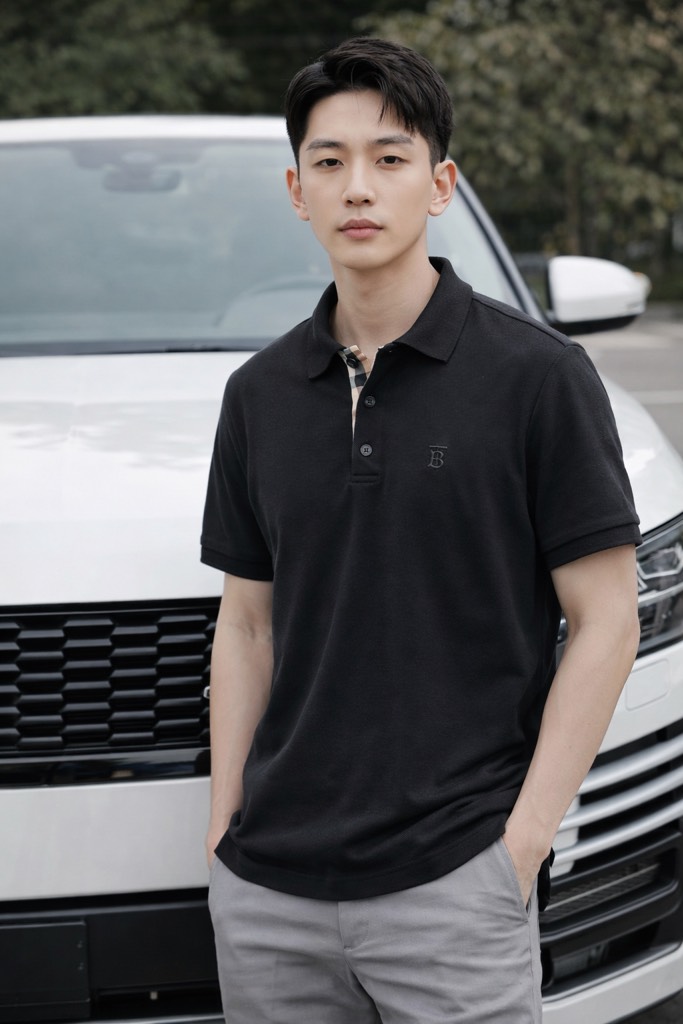 Polo-Shirt Burberry Logo-Embroidered Piqué - Black