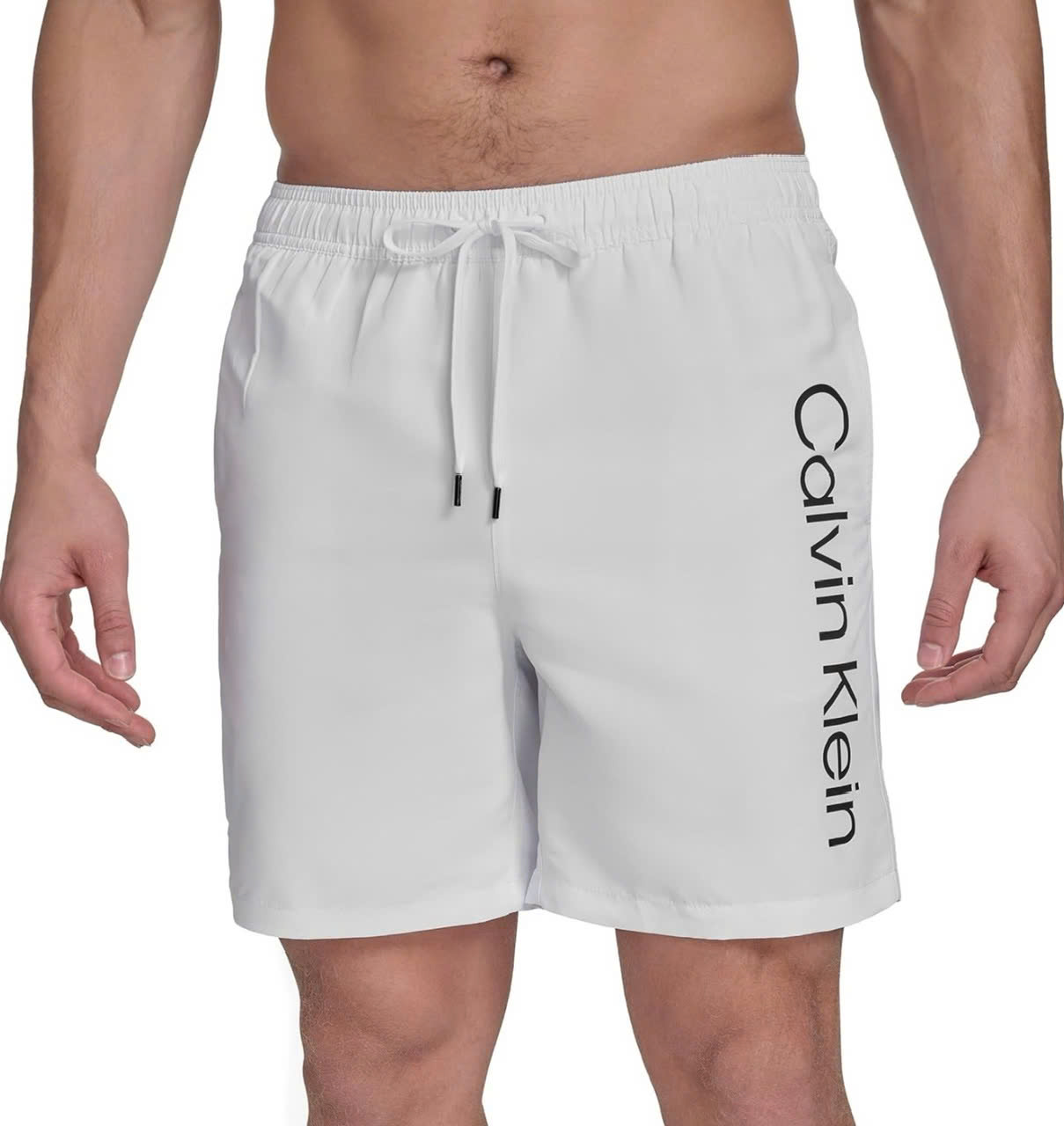 Calvin Klein Men's Volley Quick Dry Lightweight Swim Trunk - White