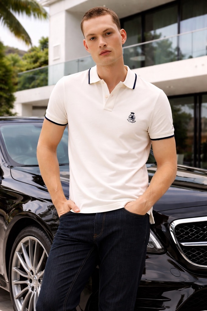 Polo Tommy Hilfiger with Embroidered Crest Design - White