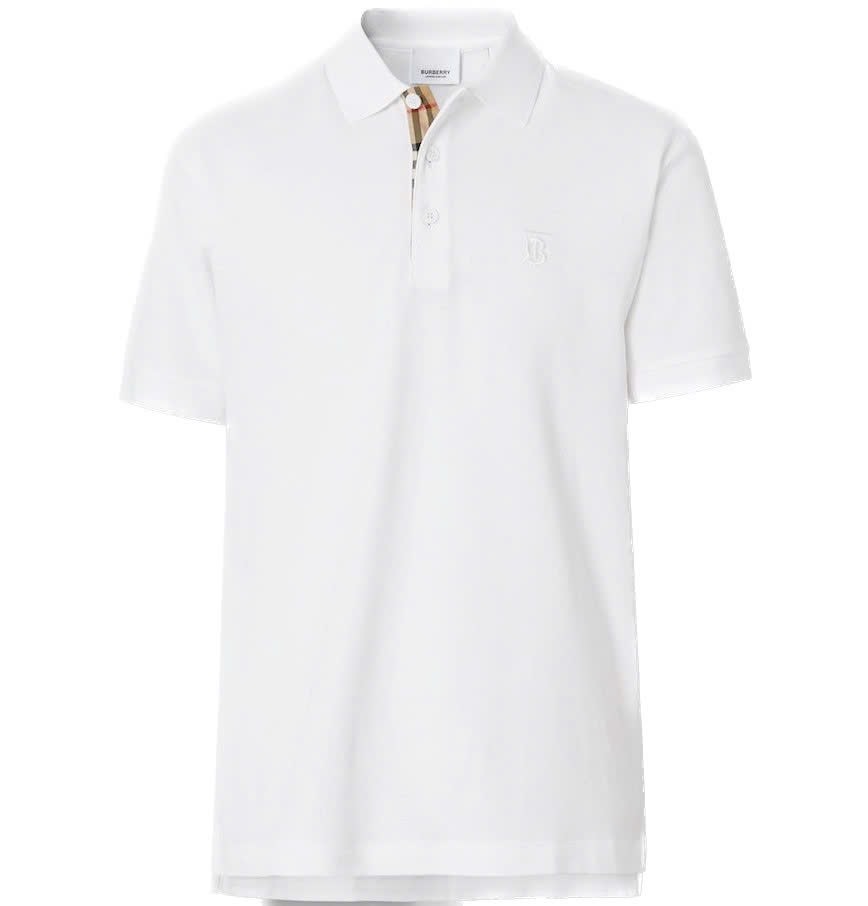 Polo Burberry TB trắng kẻ cổ - S
