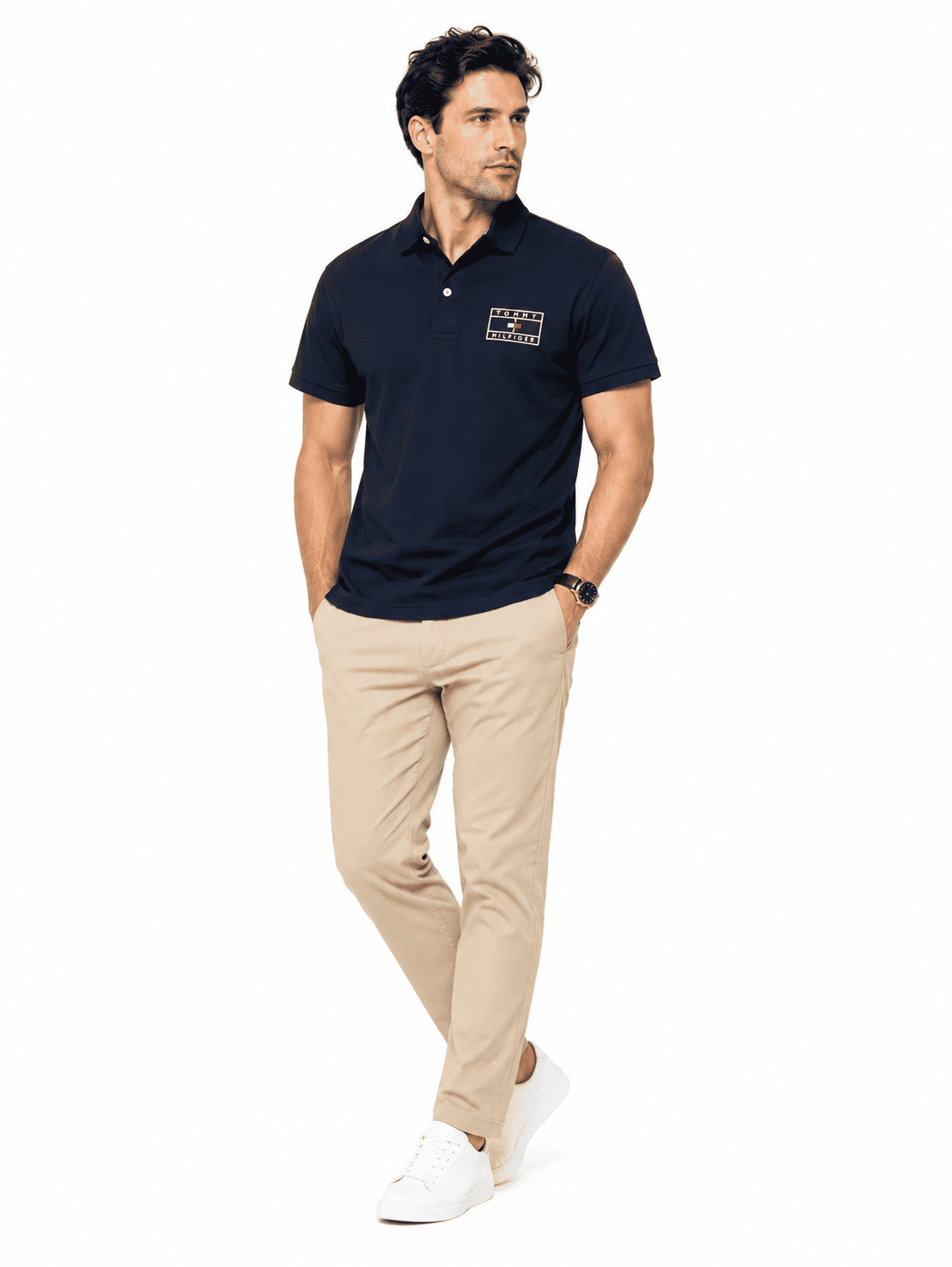 Polo Tommy Hilfiger Regular Navy - Logo chữ nhật