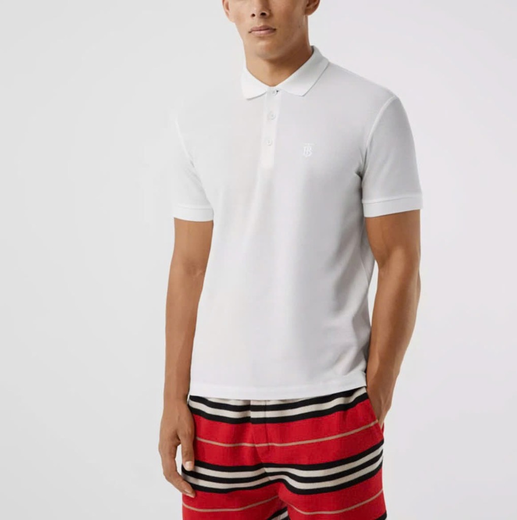 Polo Burberry TB trắng kẻ cổ - S