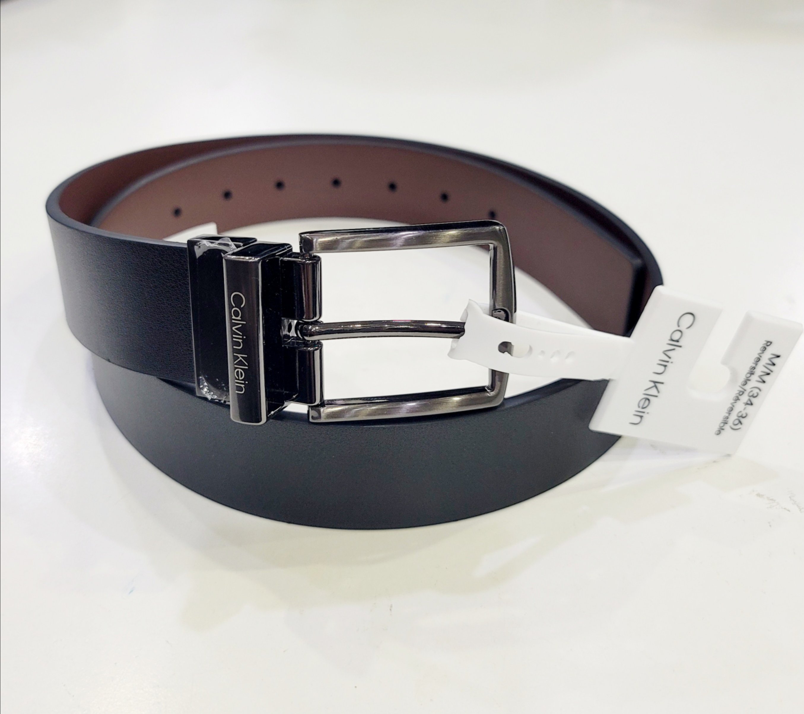 Thắt lưng Calvin Klein Reversible Belt - Black/Brown - Silver Buckle