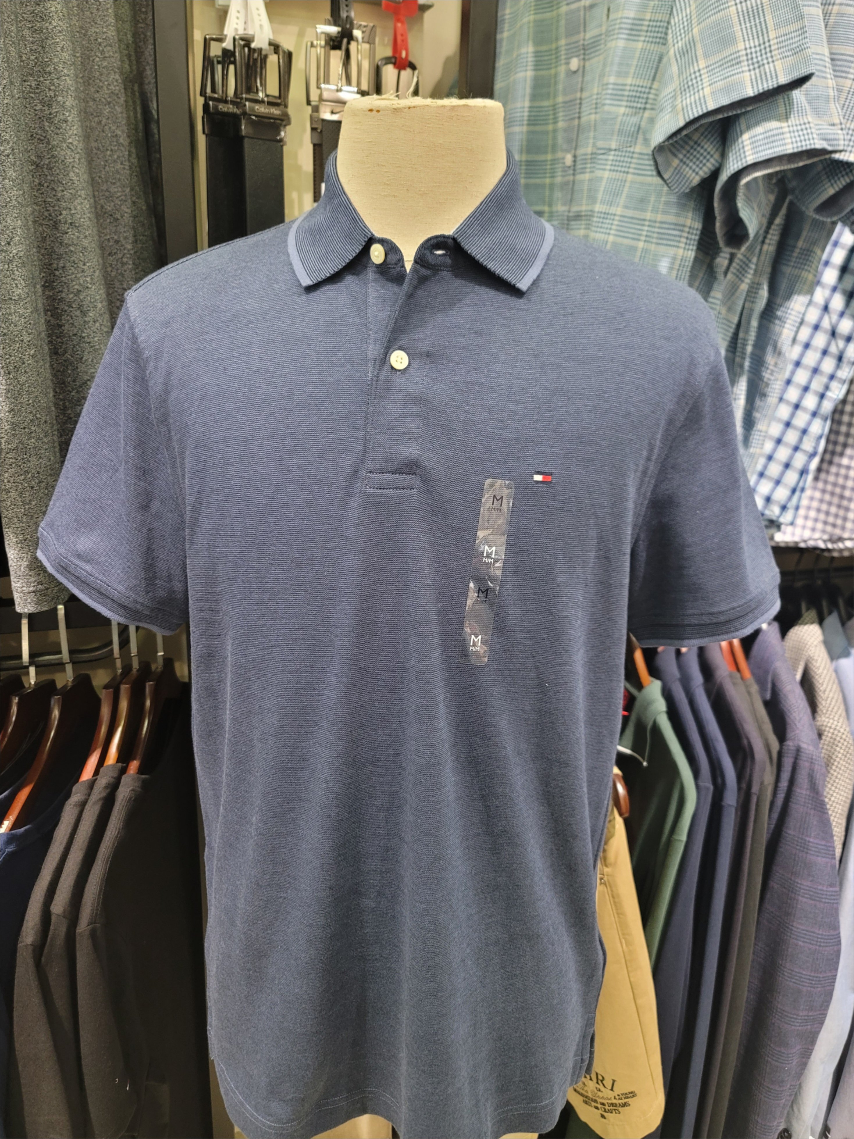 Polo tommy navy nhạt cổ kẻ sọc