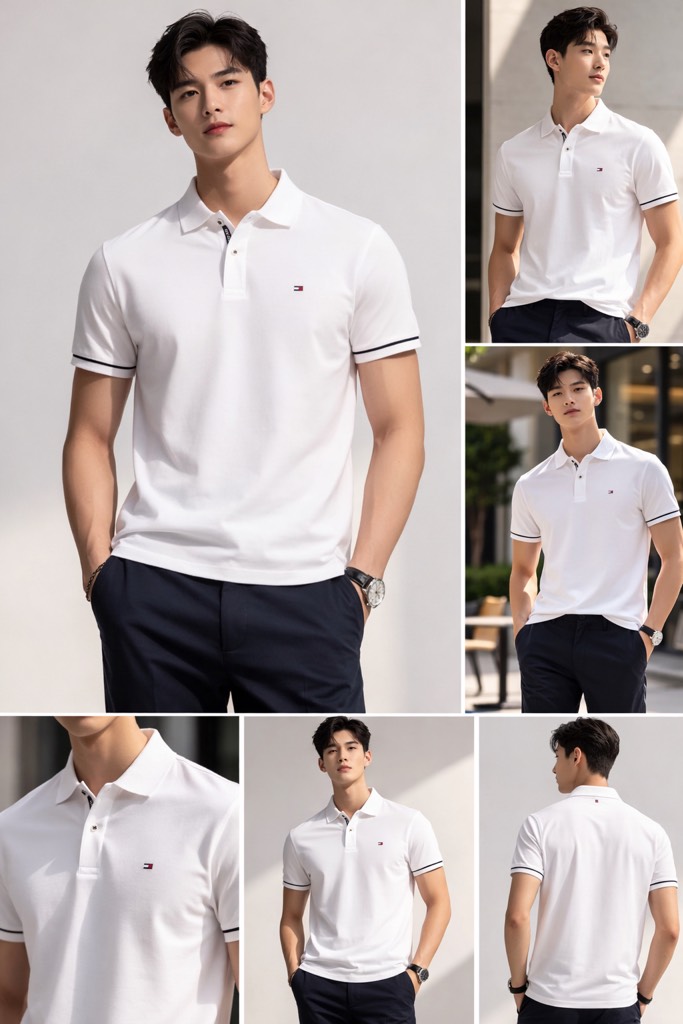 Polo Tommy Hilfiger Regular Fit Stripe Sleeve - White