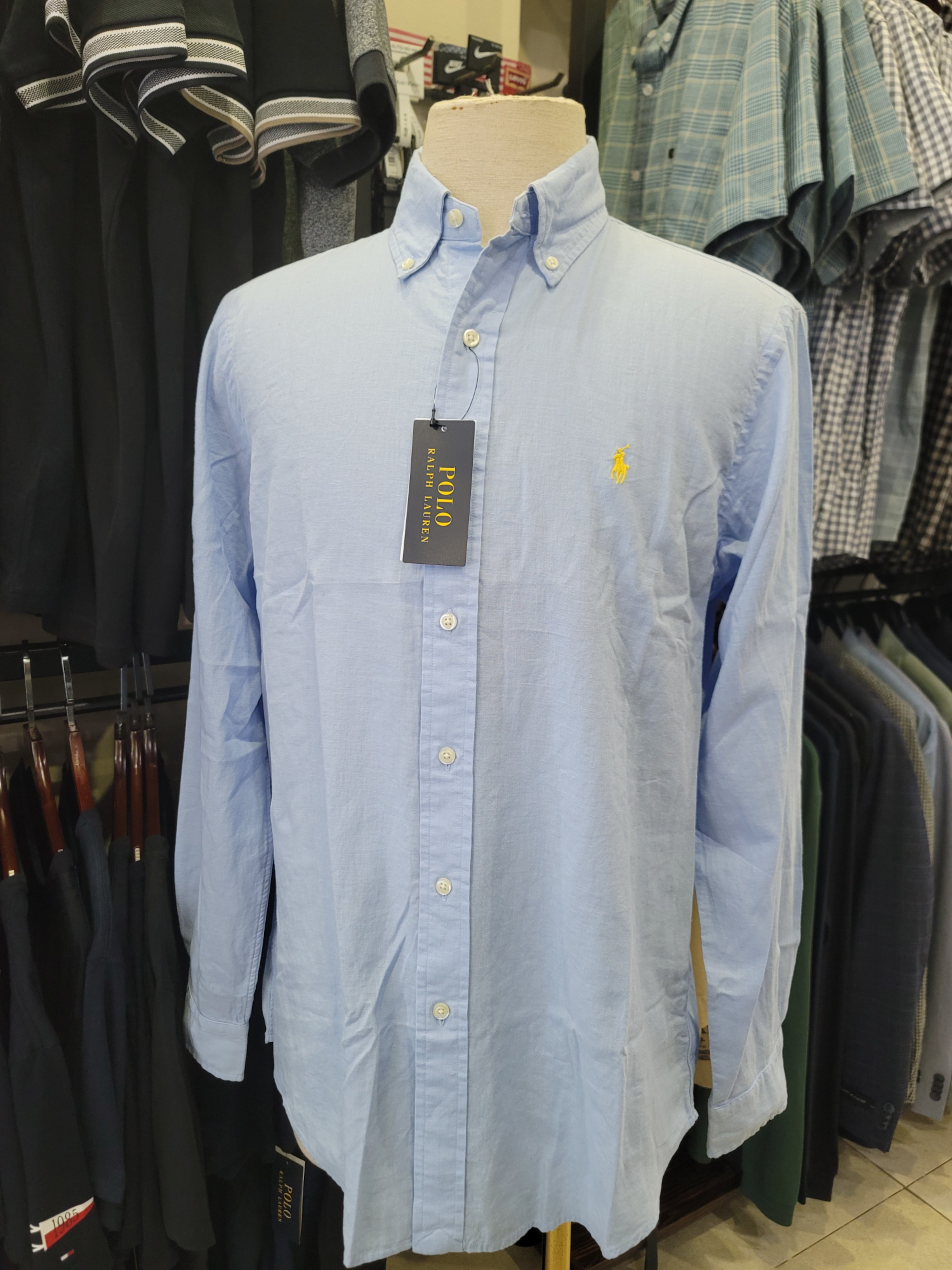 Sơ mi dài tay Polo Raplauren xanh trơn - Classic Fit