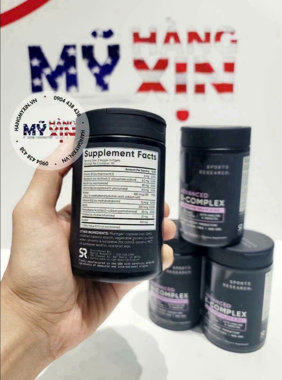 Viên uống Vitamin B tổng hợp Sports Research Advanced B-Complex-120 viên