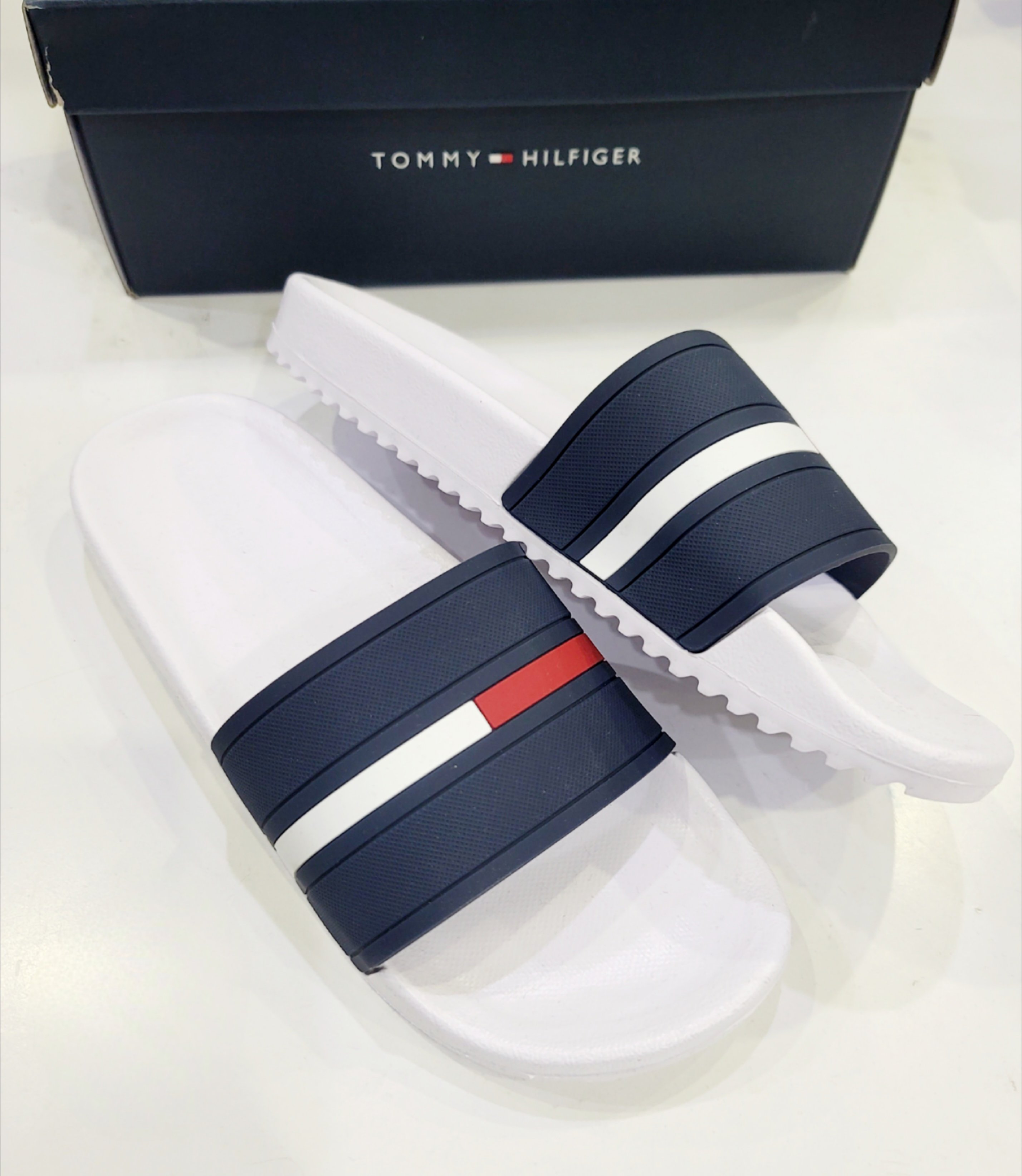 Dép Tommy Hilfiger Men's Redder Slide - White/Navy