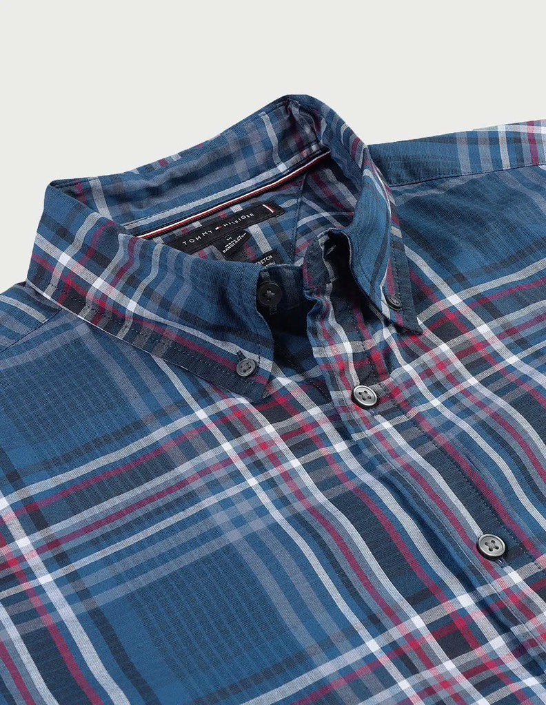 Sơ mi dài tay tommy hồng trắng kẻ nhỏ