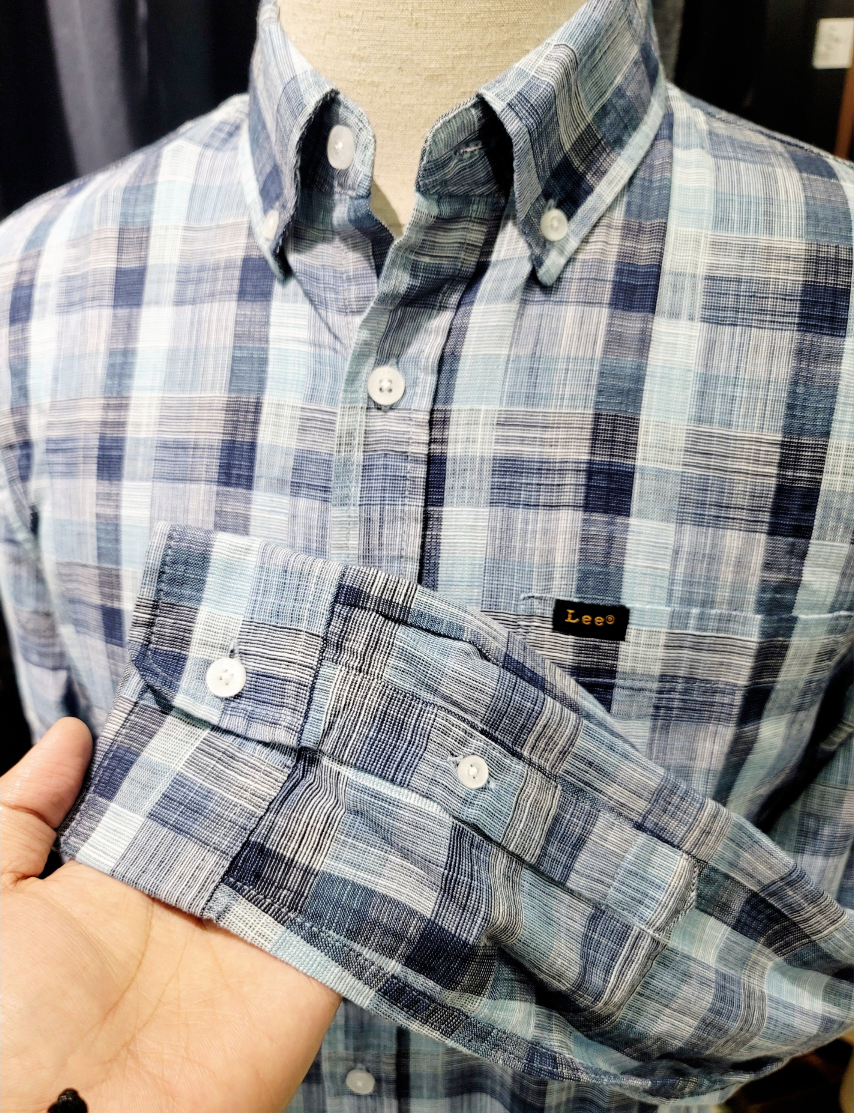 Áo sơ mi dài tay Lee - caro xanh đậm