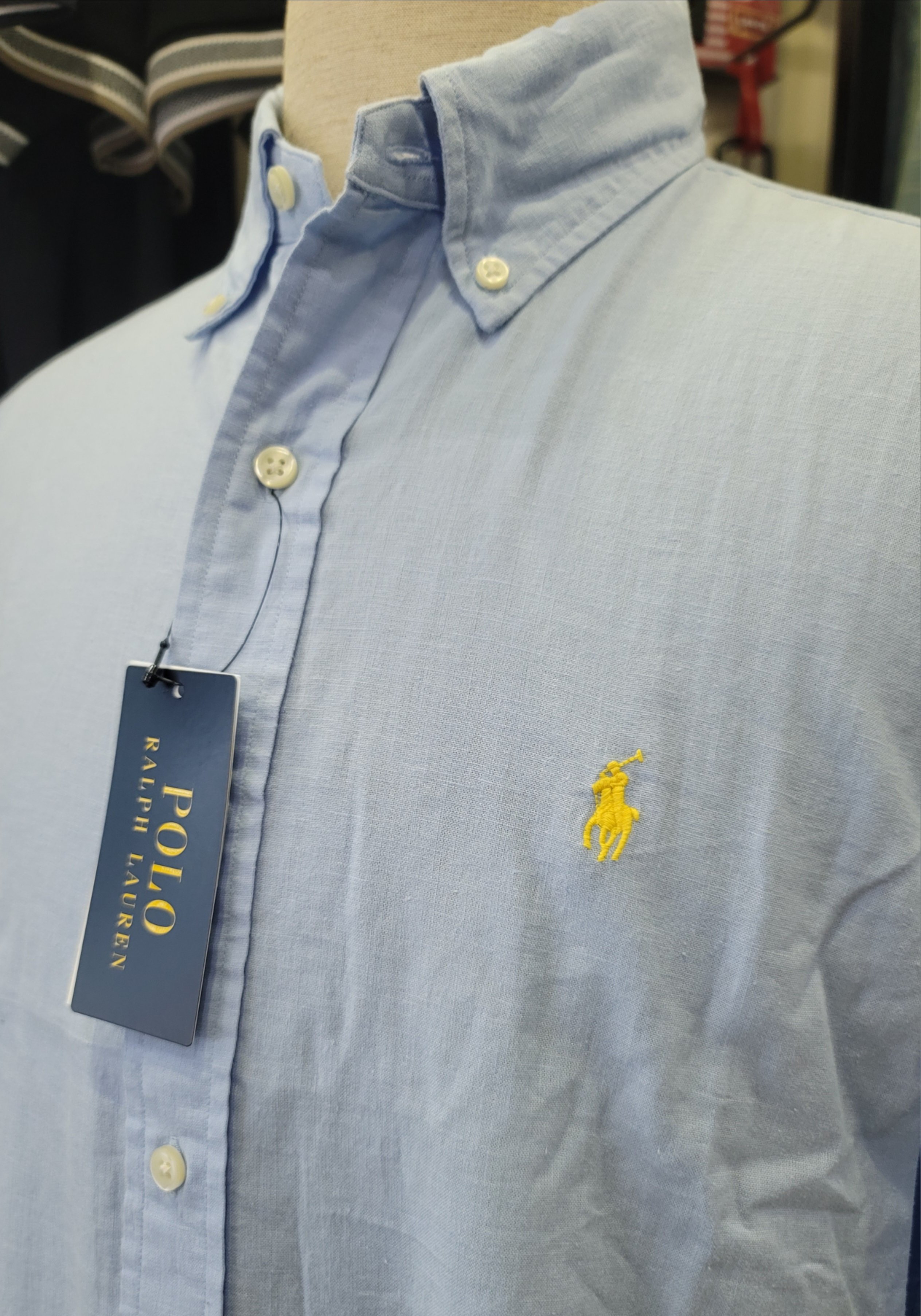 Sơ mi dài tay Polo Raplauren xanh trơn - Classic Fit