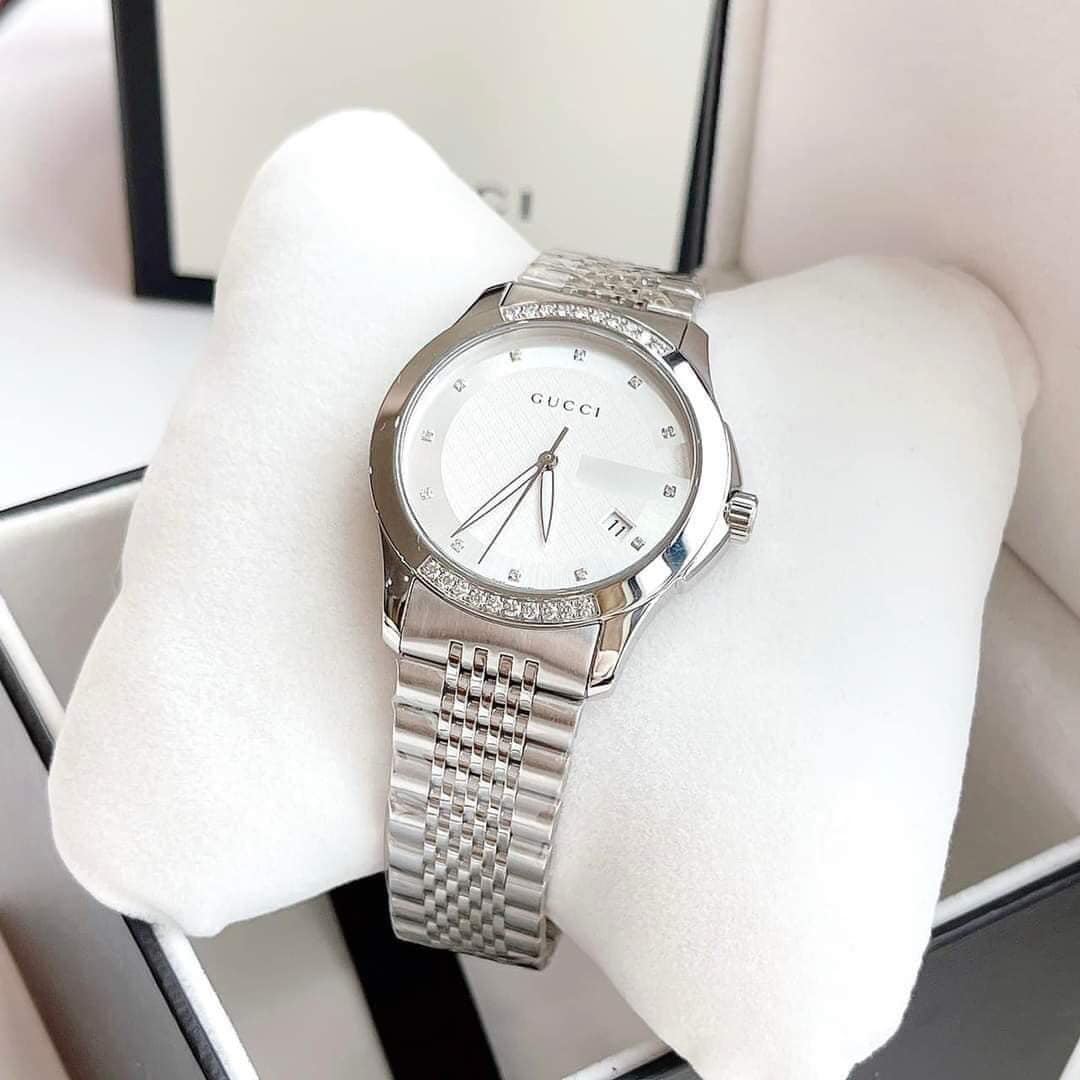 Gucci G-Timeless Diamonds Mother of Pearl Dial Silver Tone Diamond