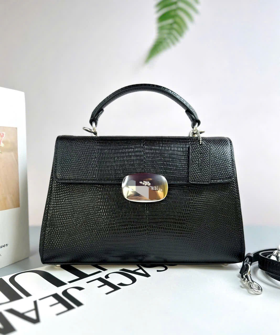 Túi Xách Nữ Coach Eliza Top Handle Bag ( đen vân )