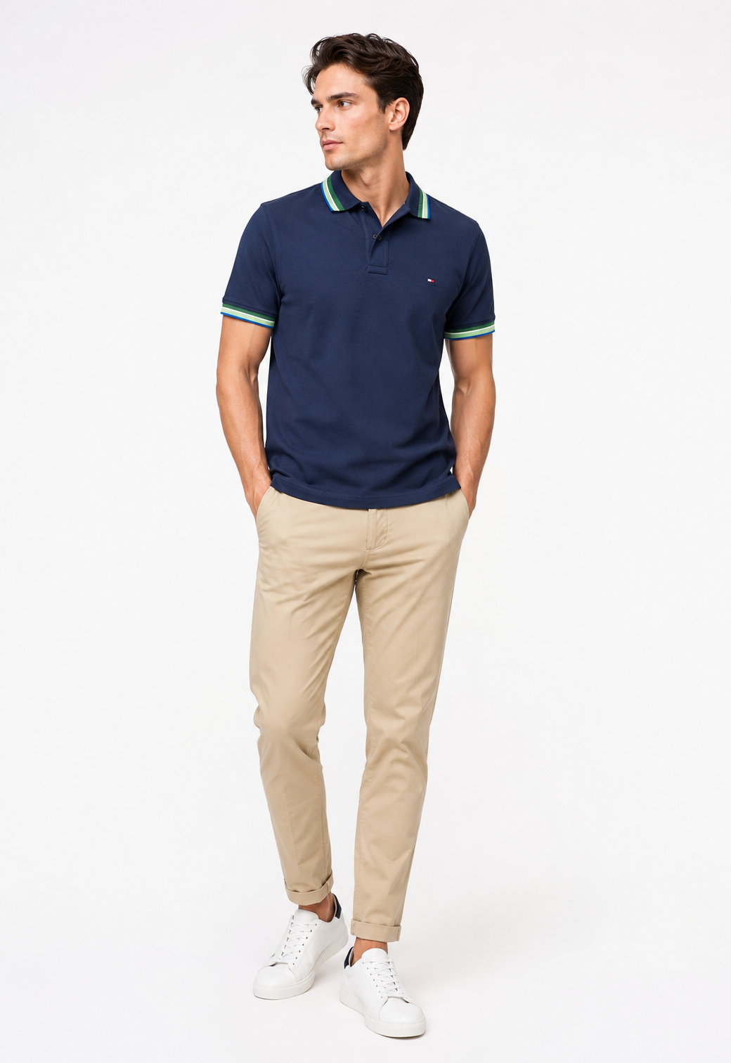 Polo Tommy Regular cổ xanh