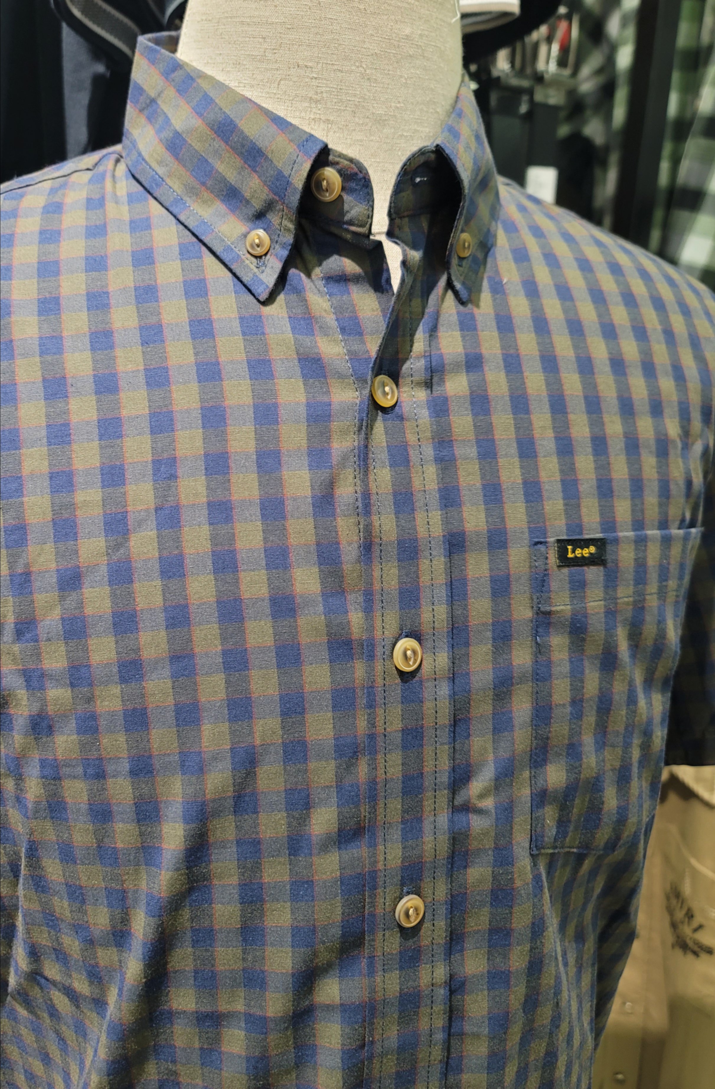 Sơ mi dài tay Lee - caro kẻ navy rêu